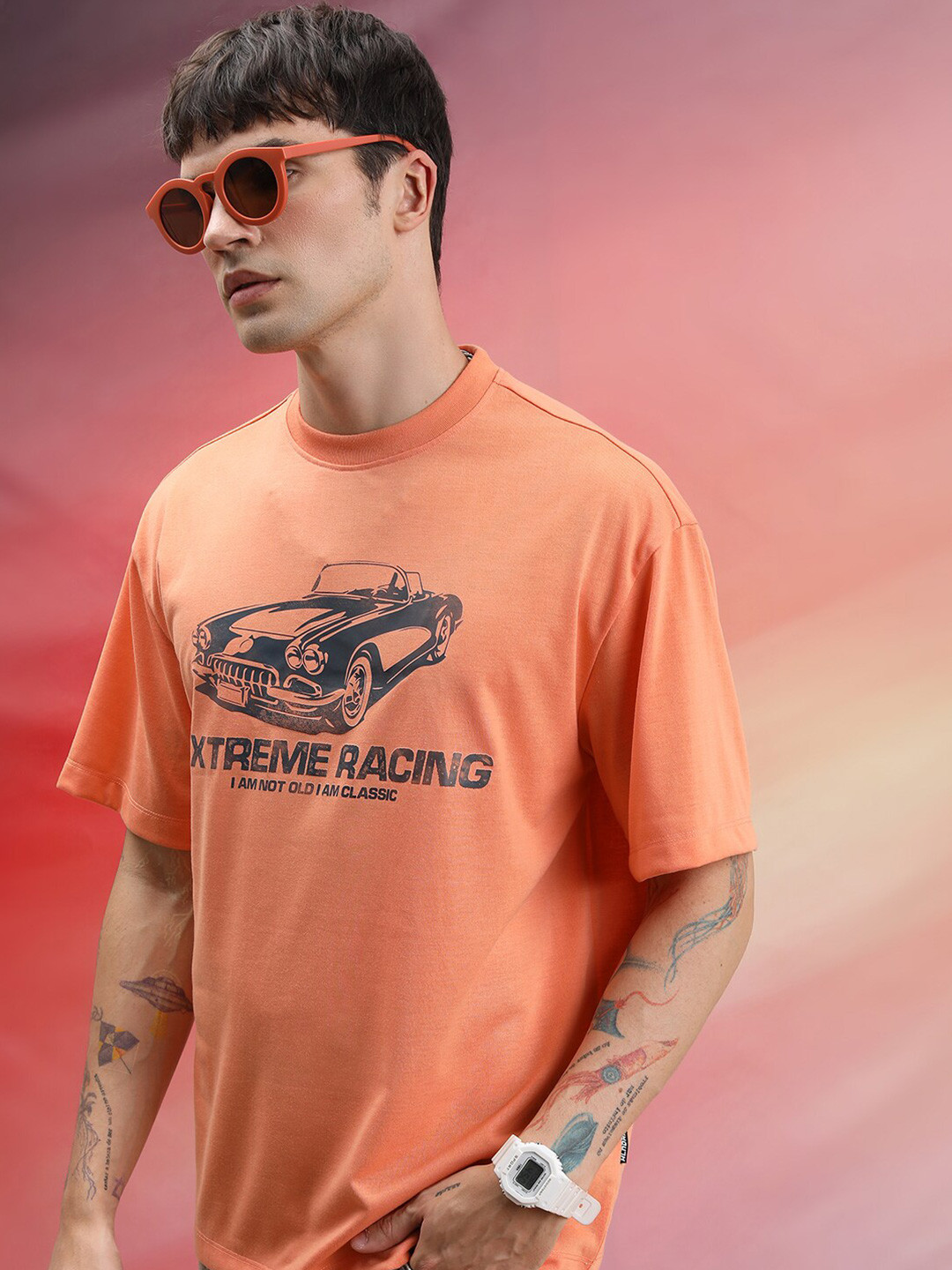 HIGHLANDER Unisex Oversized Graphic Printed Drop-Shoulder Sleeves Casual T-shirt