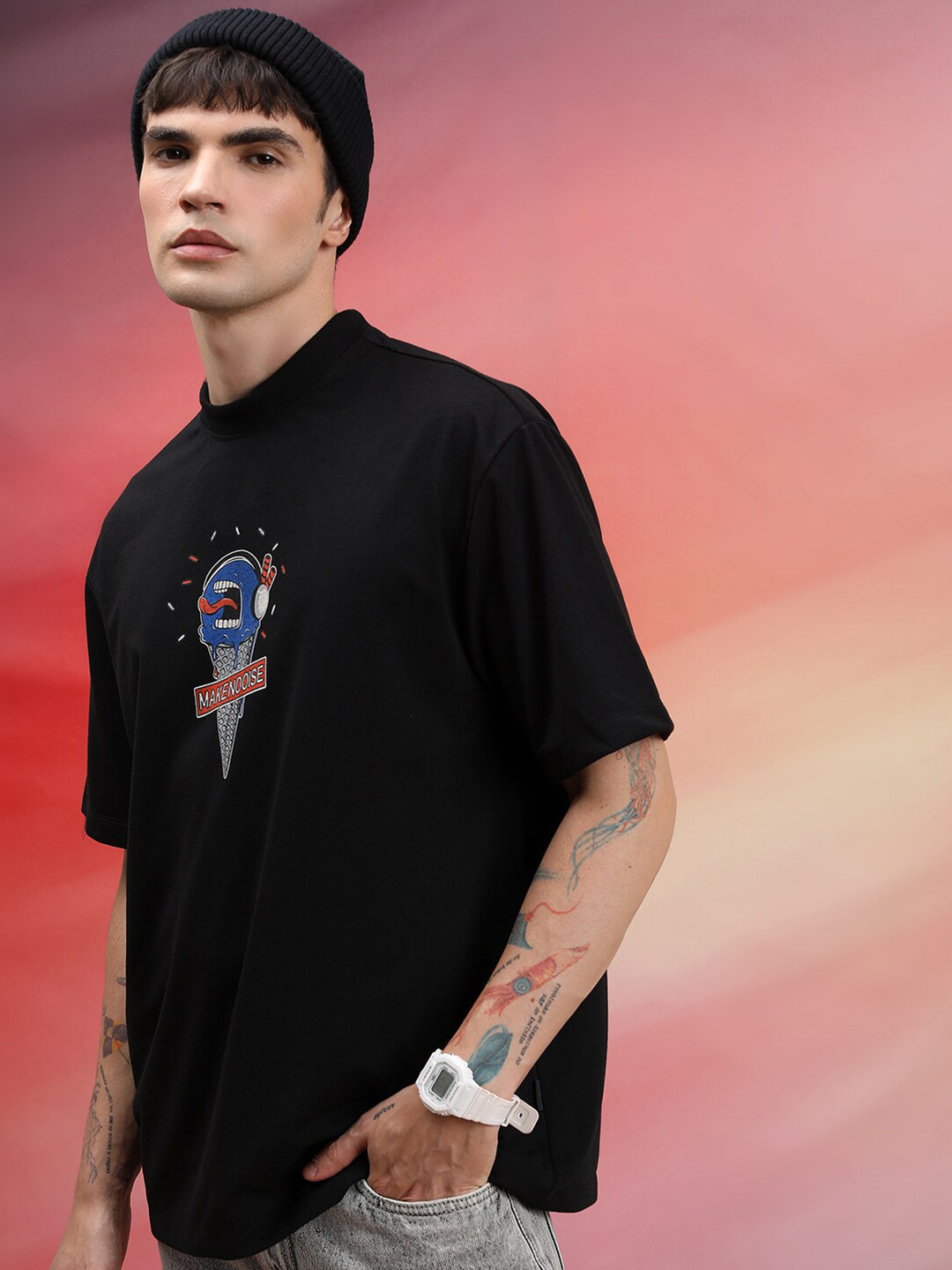 HIGHLANDER Unisex Oversized Graphic Printed Drop Shoulder Sleeves Casual T-shirt