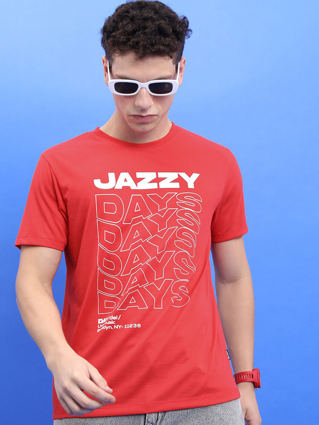 HIGHLANDER Red Typography Printed Relaxed Fit T-shirt