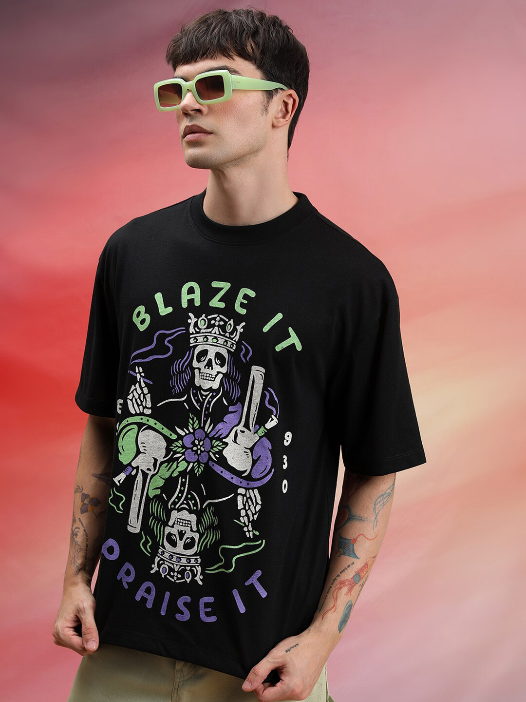 HIGHLANDER Unisex Oversized Graphic Printed Drop Shoulder Sleeves Casual T-shirt