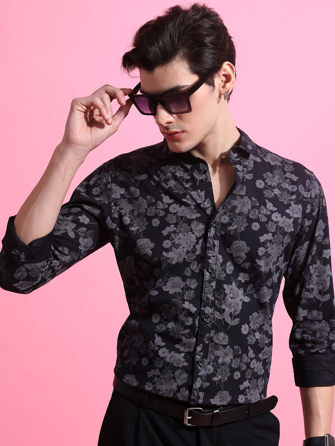 HIGHLANDER Slim Fit Floral Printed Cotton Casual Shirt