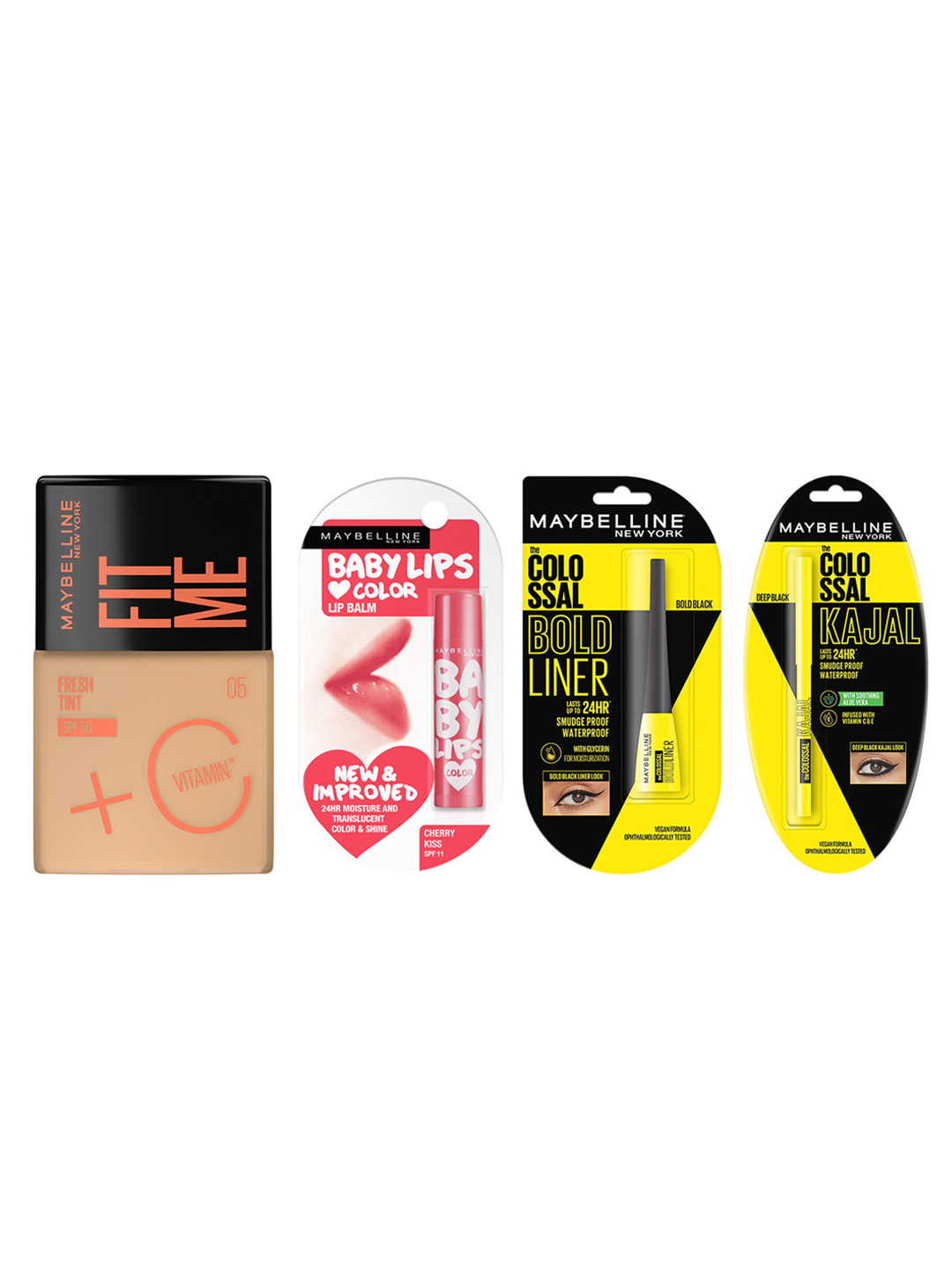 Maybelline Set of Fit Me Fresh Tint & Baby Lips Balm with Colossal Bold Liner & Kajal