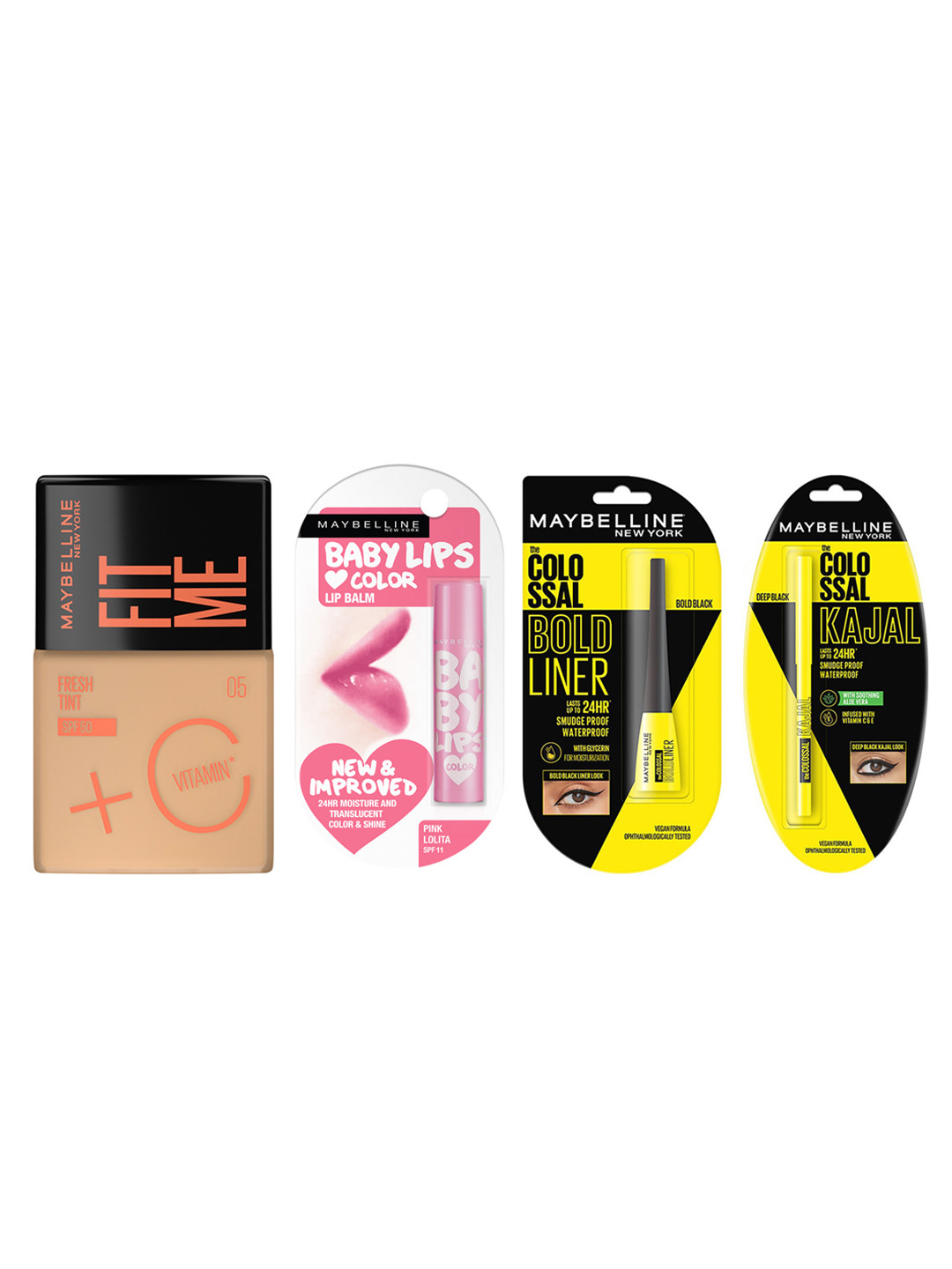 Maybelline Set of Fit Me Fresh Tint & Baby Lips Balm with Colossal Bold Liner & Kajal