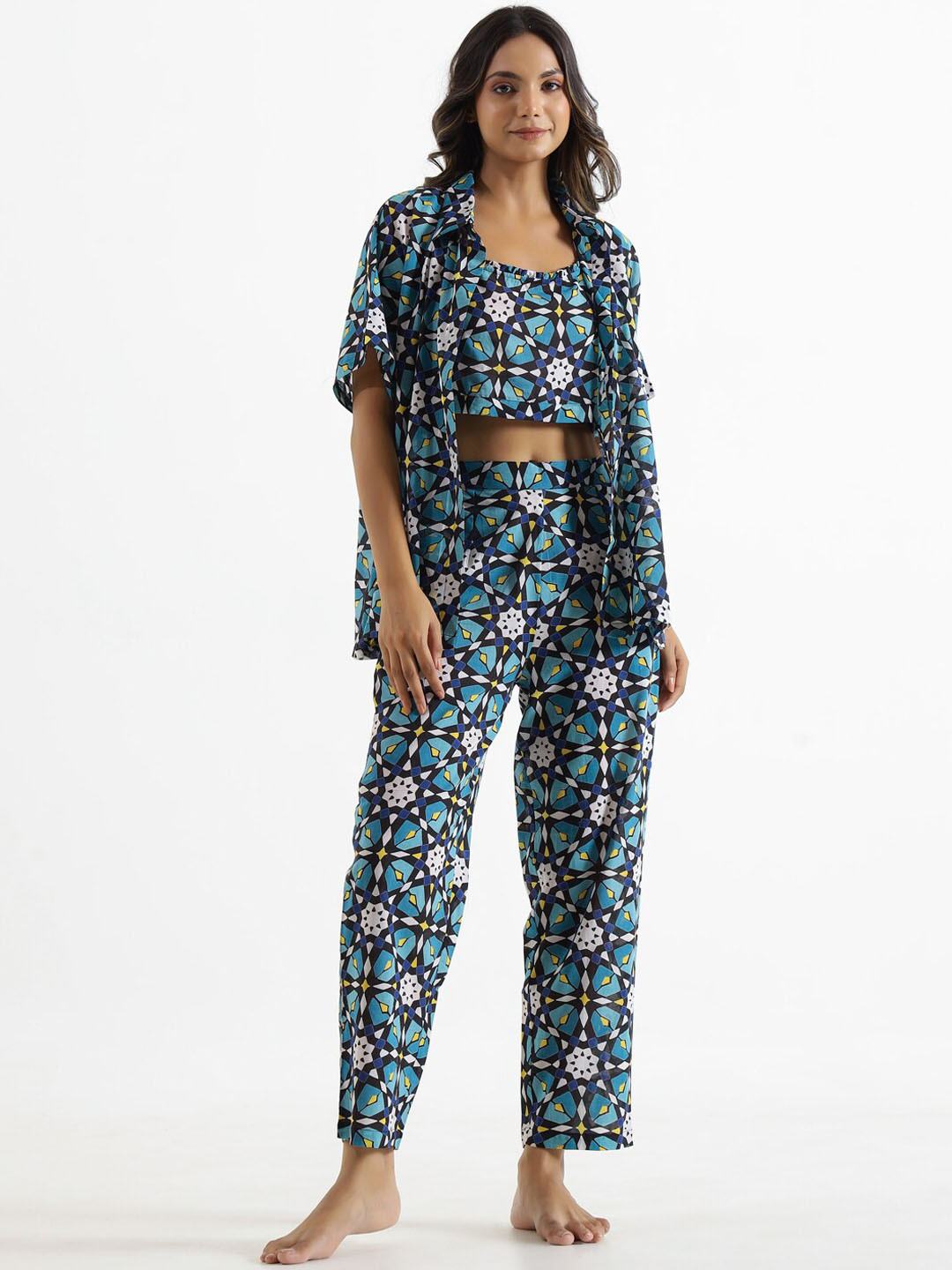 SANSKRUTIHOMES Black Printed Pure Cotton Night Suit