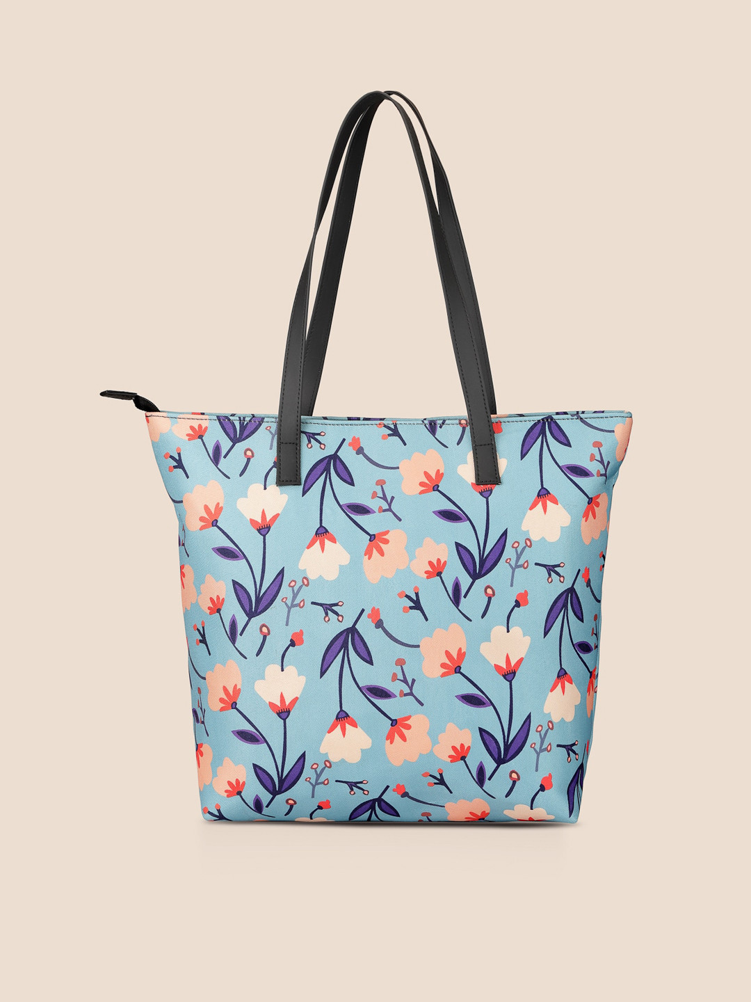 DressBerry Blue & Peach-Color Floral Printed Oversized Shopper Tote Bag