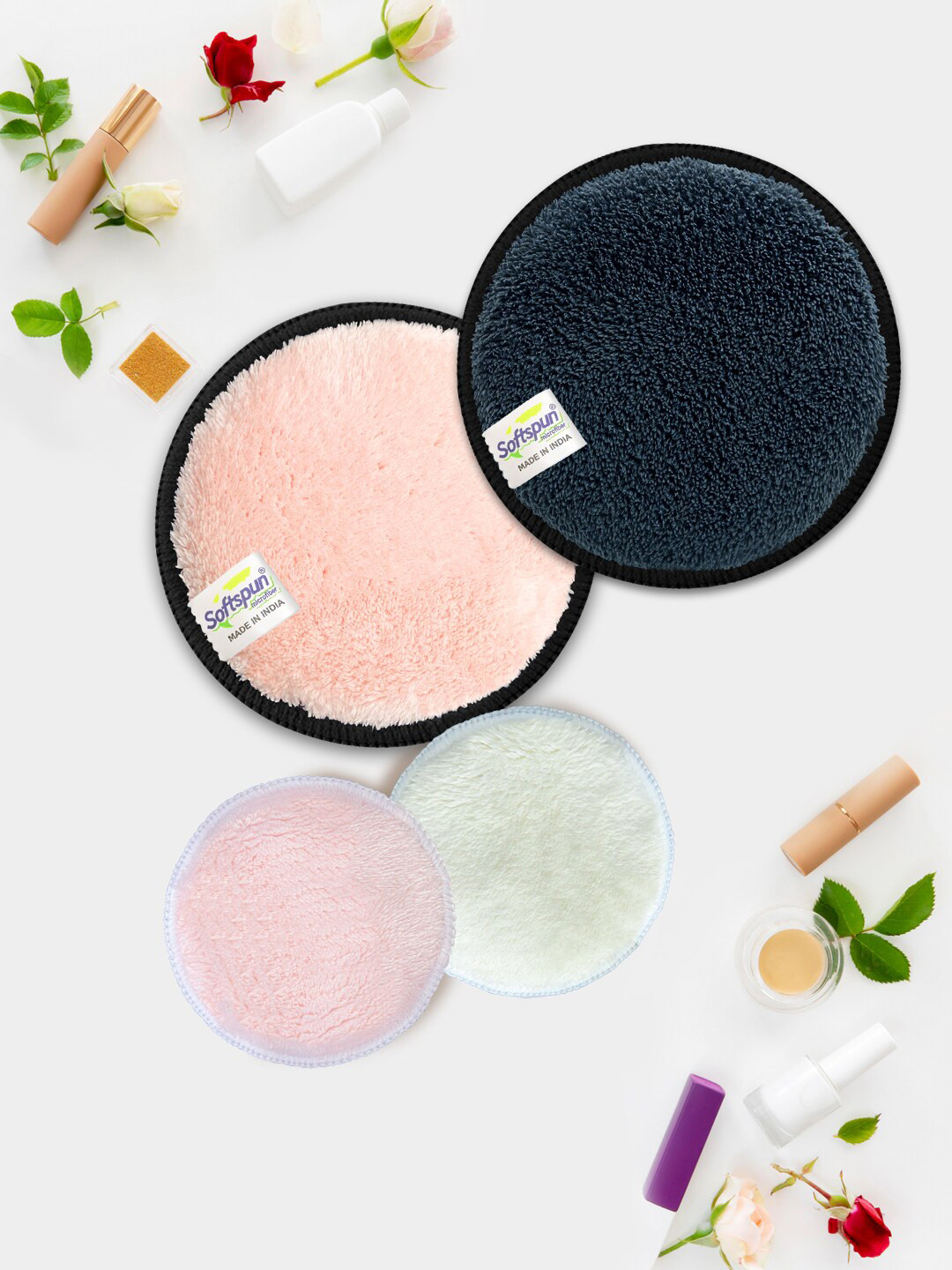 Softspun Microfiber Set of 4 Reusable Makeup Remover Cleansing Pads