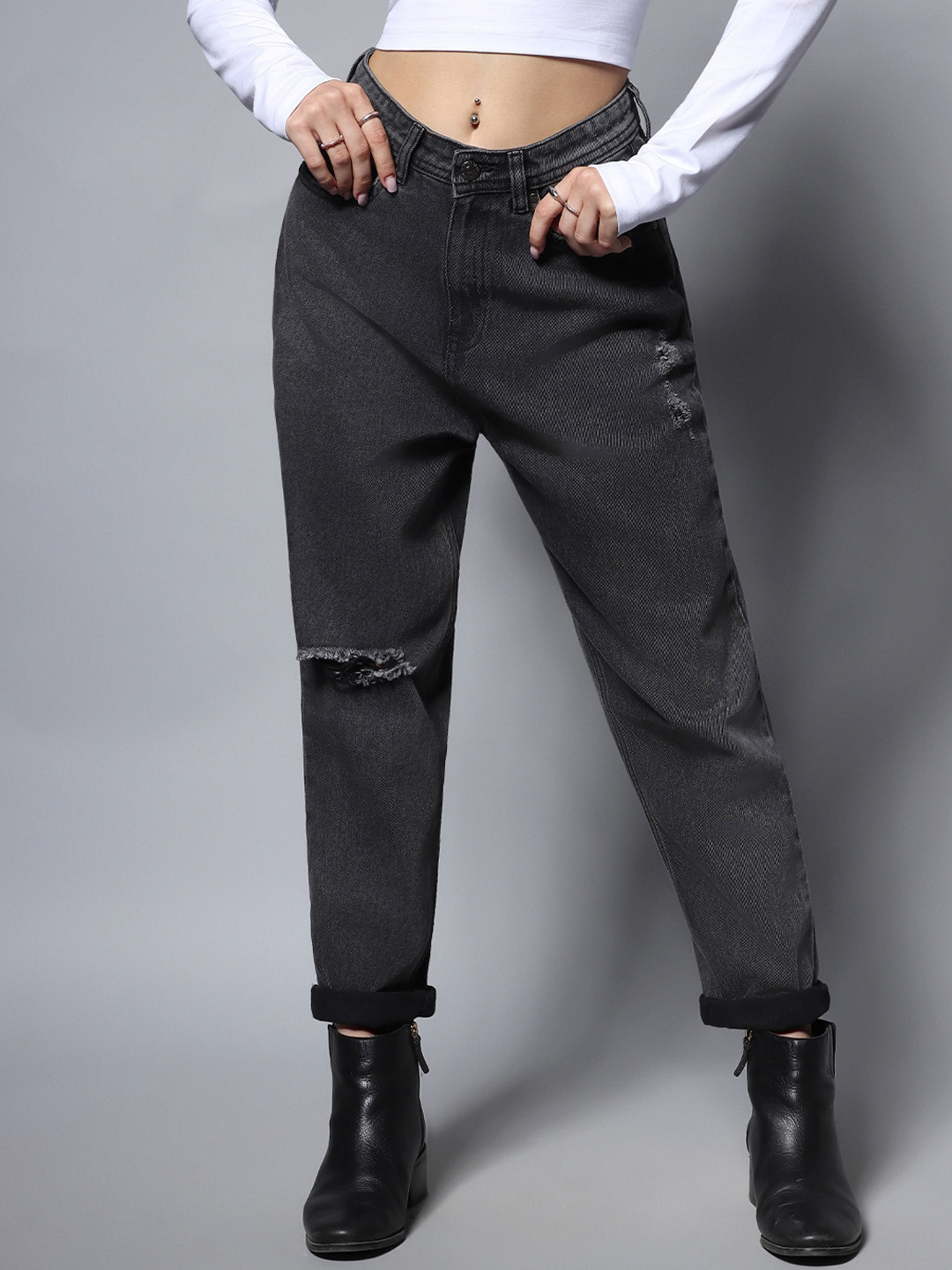 High Star Non Stretch Mom Fit High Distress Jeans