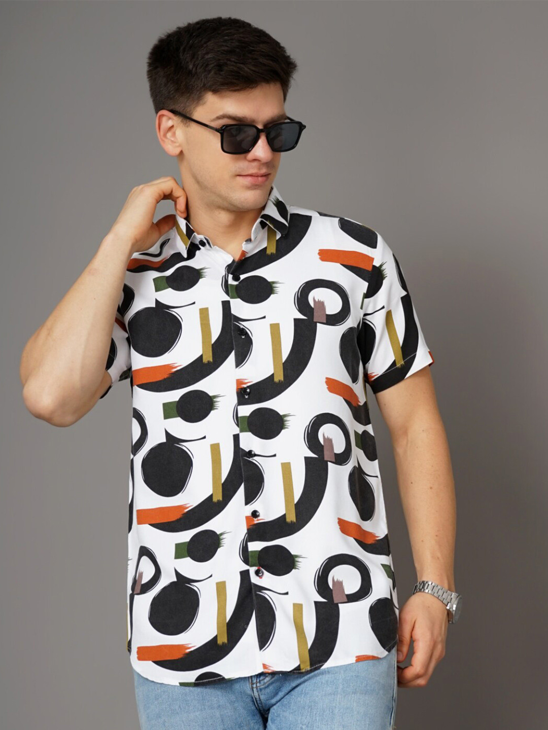 PAUL STREET Standard Slim Fit Opaque Abstract Printed Casual Shirt