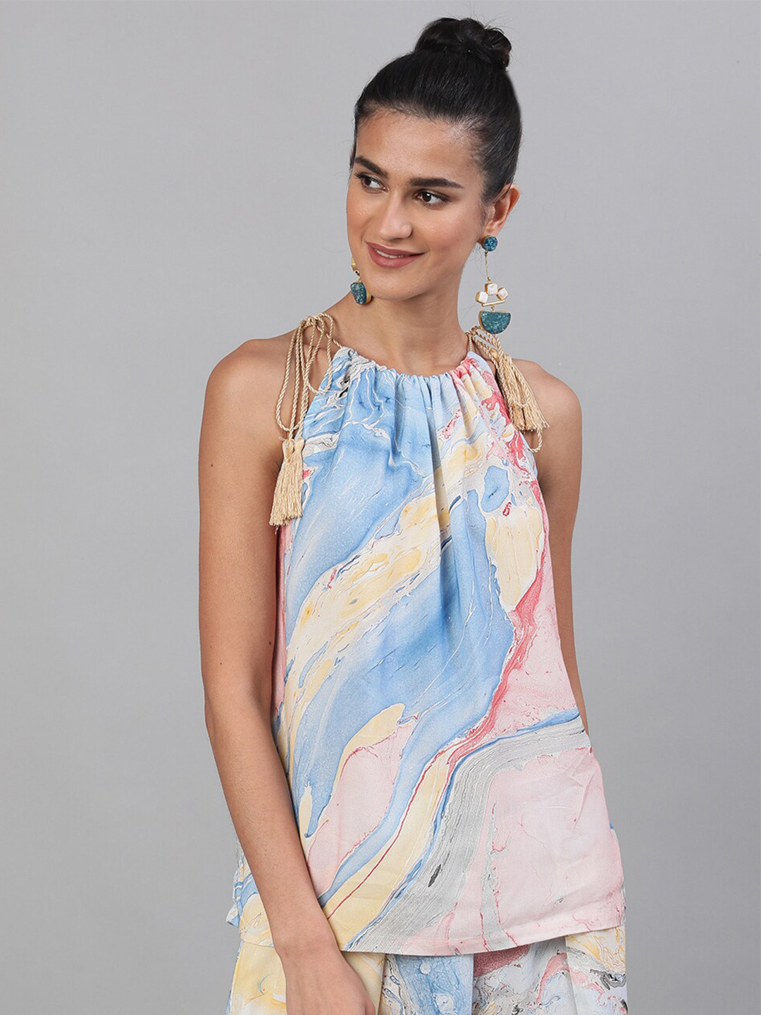 AKS Marble Printed Halter Neck Top