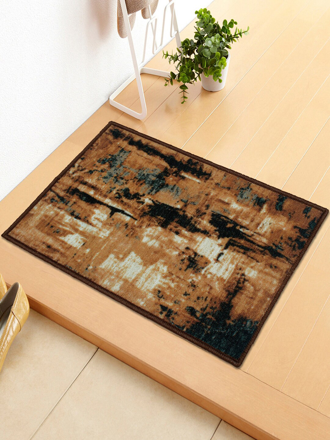 Story@home Mustard Yellow & Brown Printed Anti-Skid Doormat