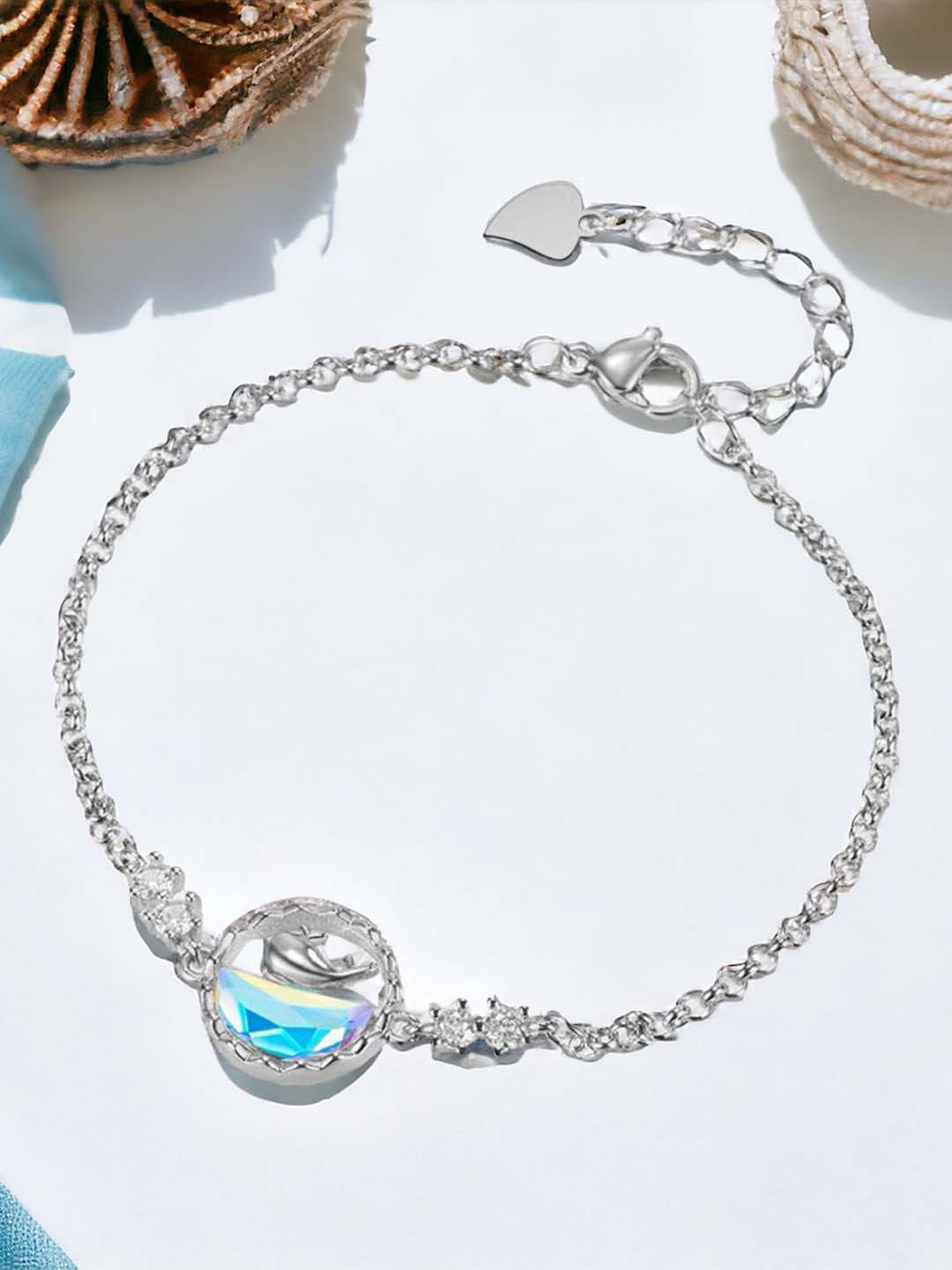MYKI Women Silver-Toned & Blue Cubic Zirconia Silver-Plated Charm Bracelet