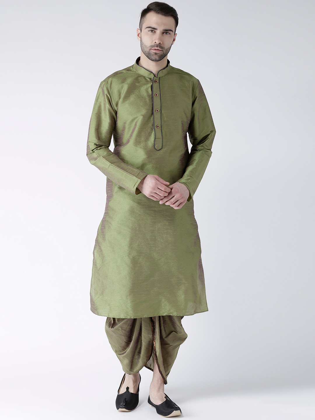 DEYANN Men Green Self-Design Kurta with Dhoti Pants