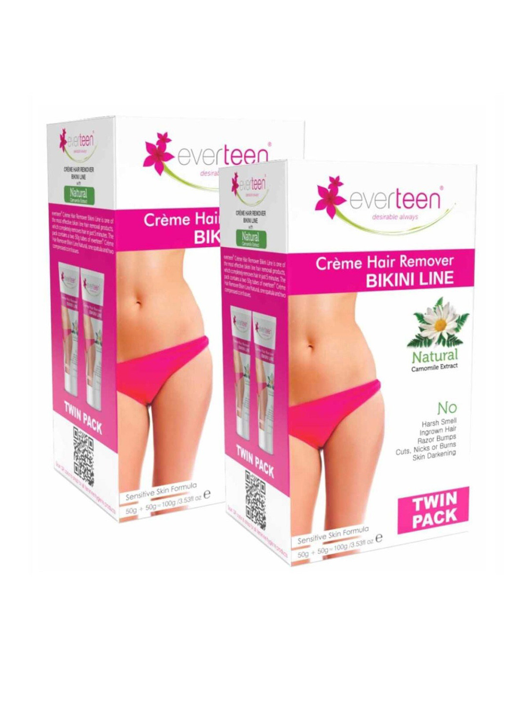 everteen Set Of 2 Natural Bikini Line Hair Remover Creme - 50g Each