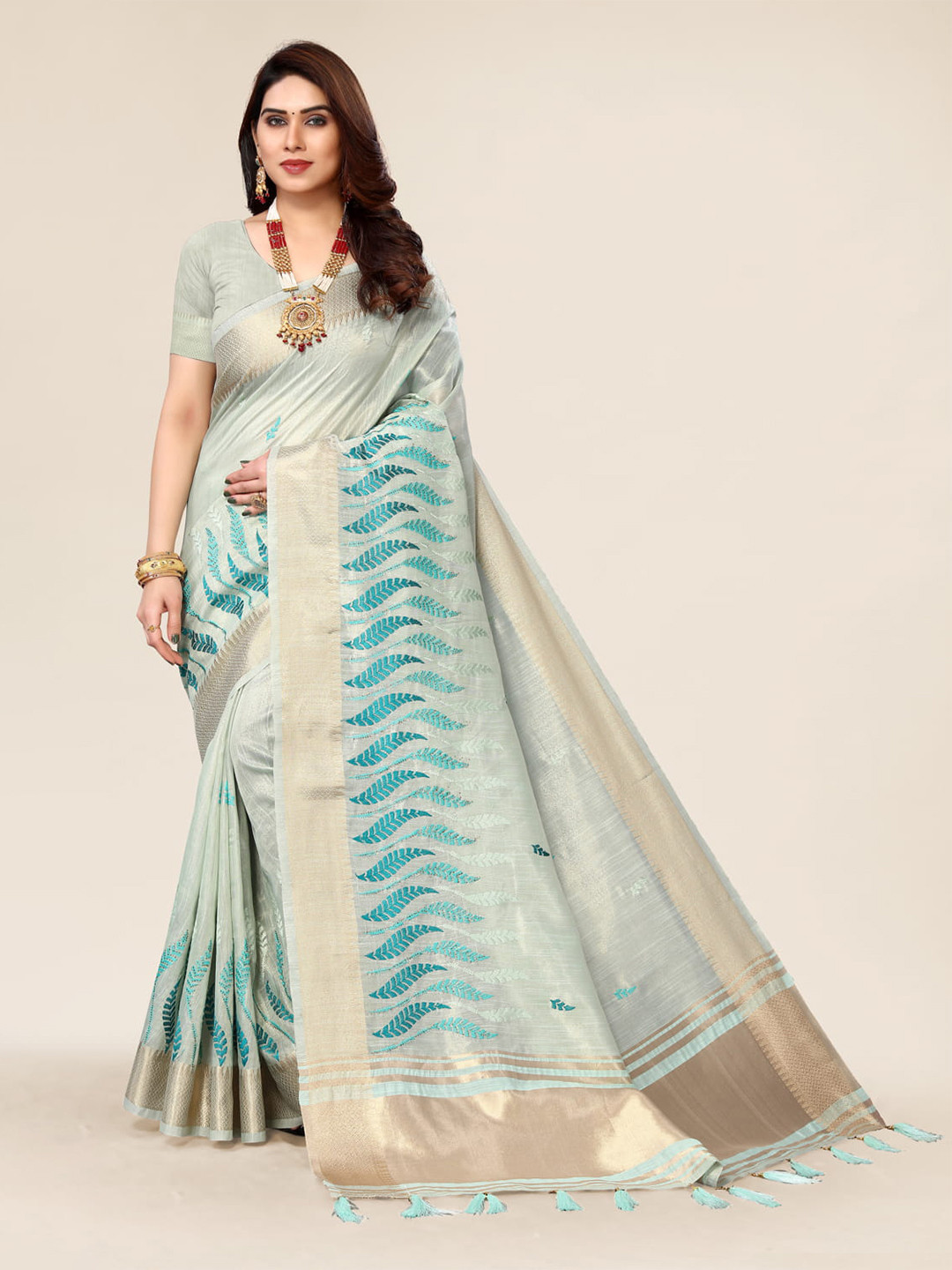 ALAGINI Floral Embroidered Silk Blend Leheriya Saree