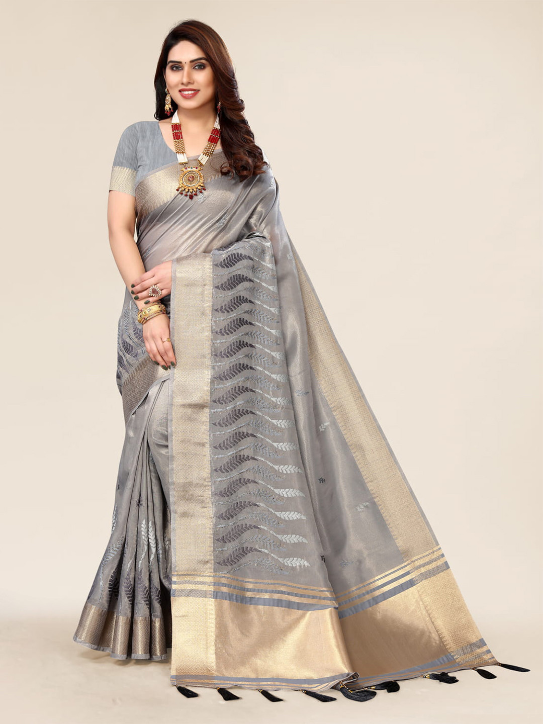 ALAGINI Floral Embroidered Silk Blend Leheriya Saree