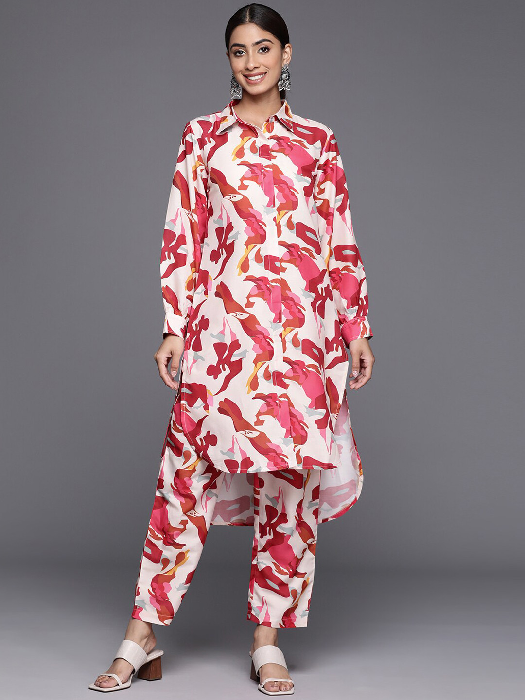 Varanga Abstract Printed Shirt Collar Tunic & Trouser Co-Ords