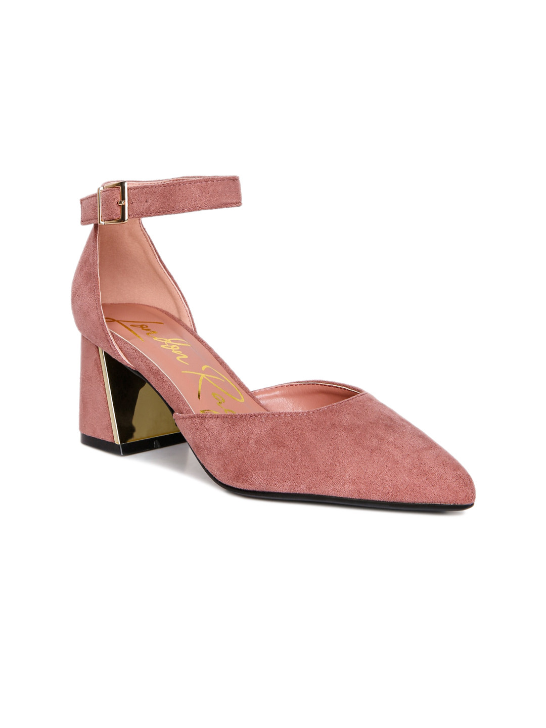 London Rag Pointed Toe Suede Block Heel Pumps