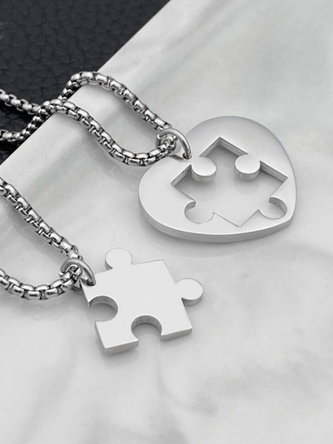 SALTY Women Set Of 2 Stainless Steel Enigmatic Connections Couple Pendants With Chains