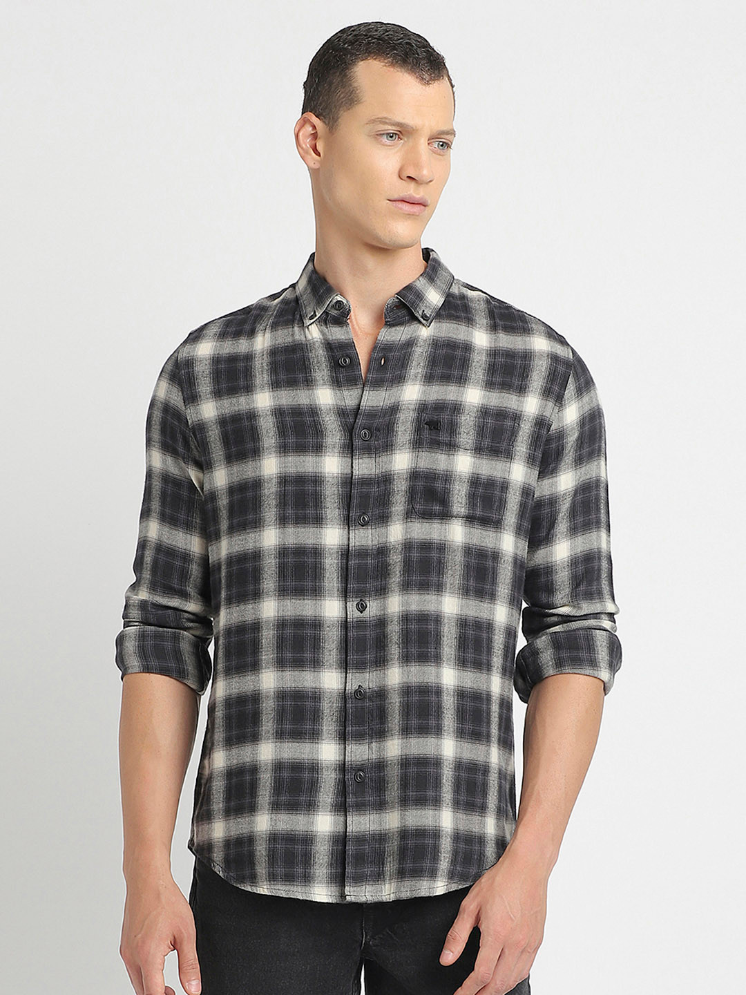 THE BEAR HOUSE Tartan Checked Slim Fit Casual Pure Cotton Shirt