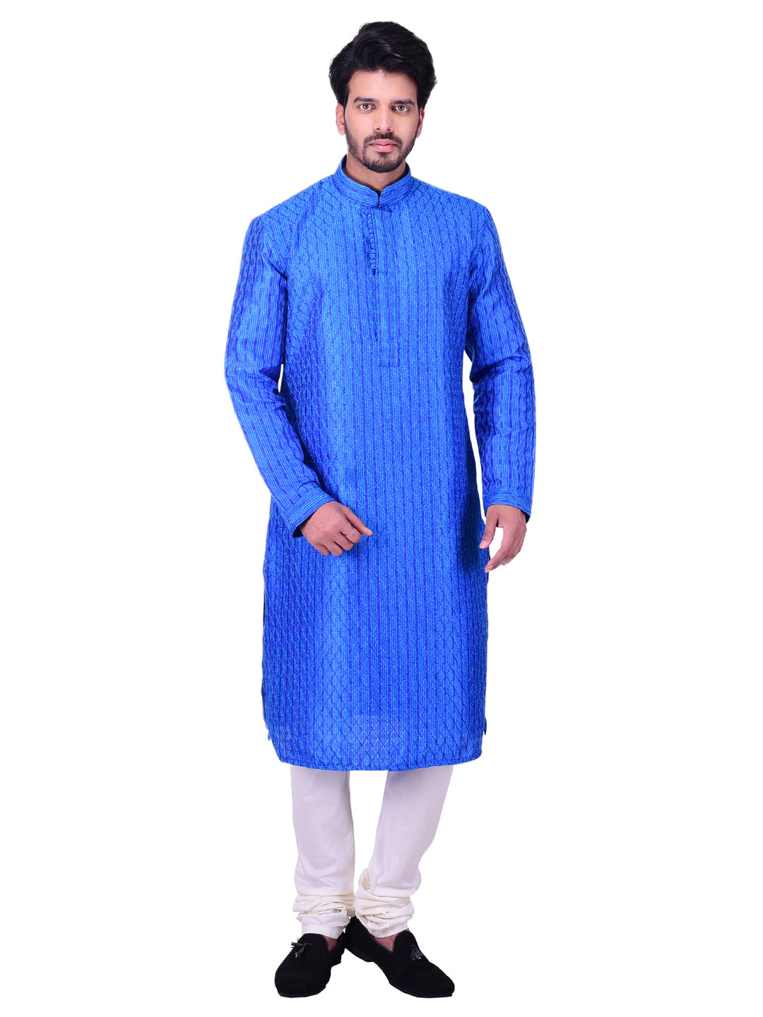 Manu Men Blue Thread Work Kurta with Pyjamas