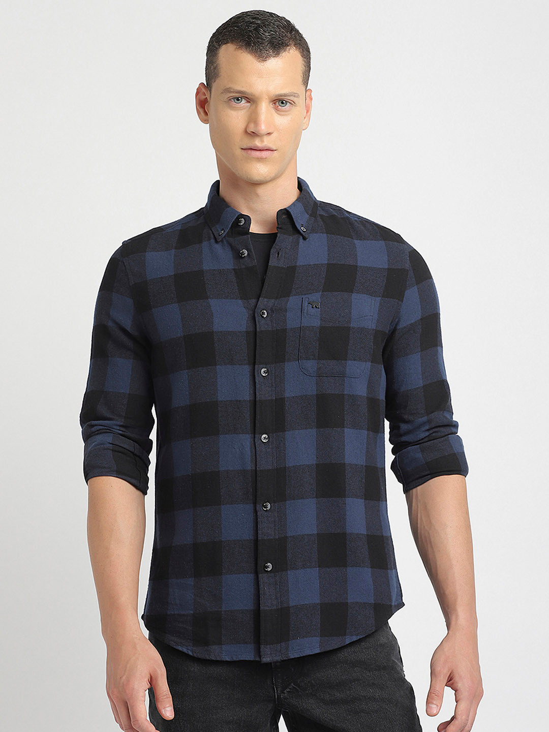 THE BEAR HOUSE Button-Down Collar Slim Fit Flannel Buffalo Checked Casual Shirt