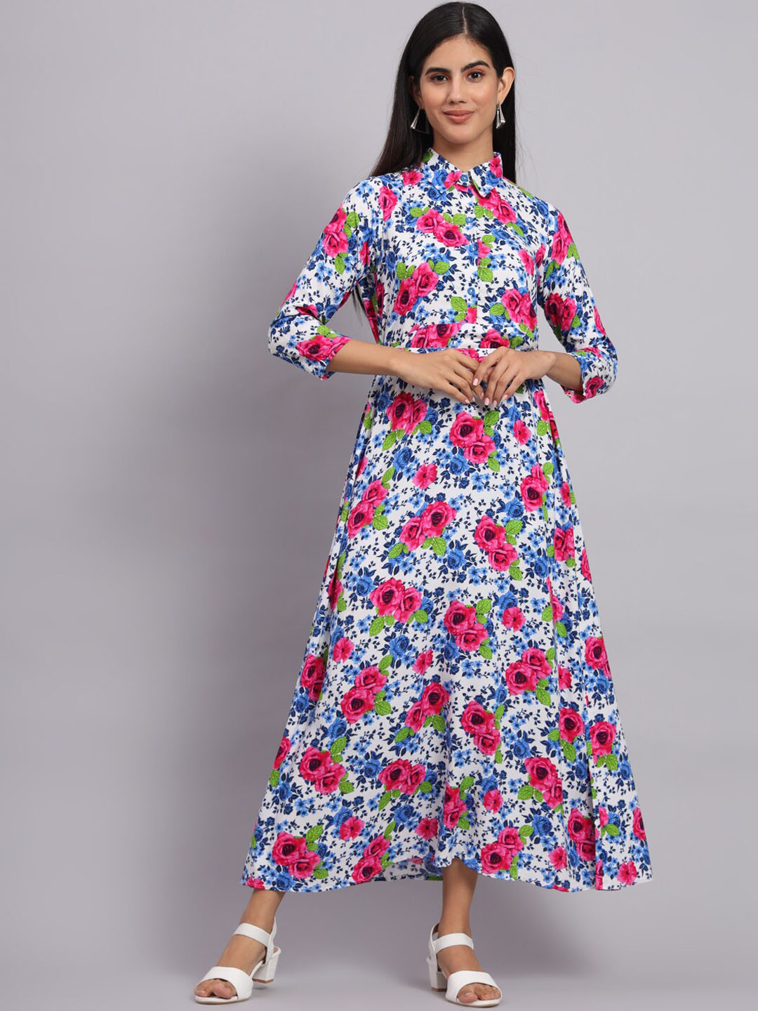 Tissu Floral Printed A-Line Ethnic Dress
