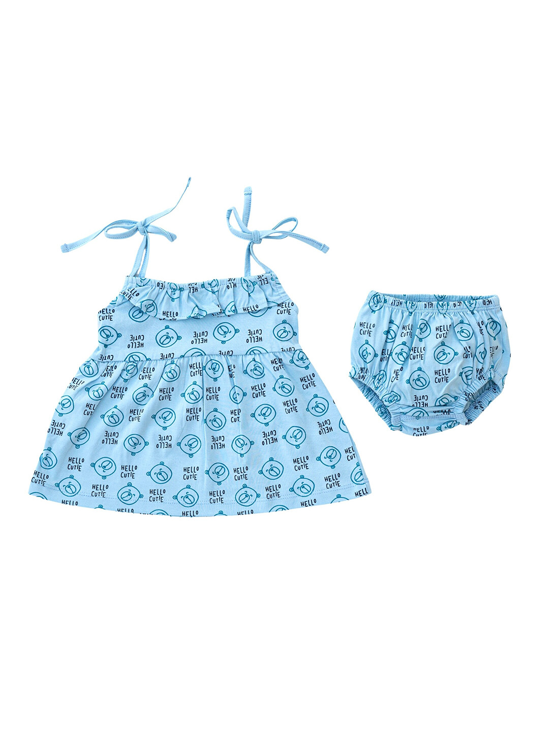 Dear Little Girls Conversational Printed Spaghetti Fit & Flare Pure Cotton Dress & Bloomer