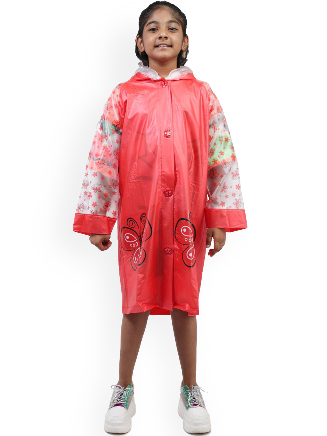 Yellow Bee Girls Printed Hooded Rain Jacket