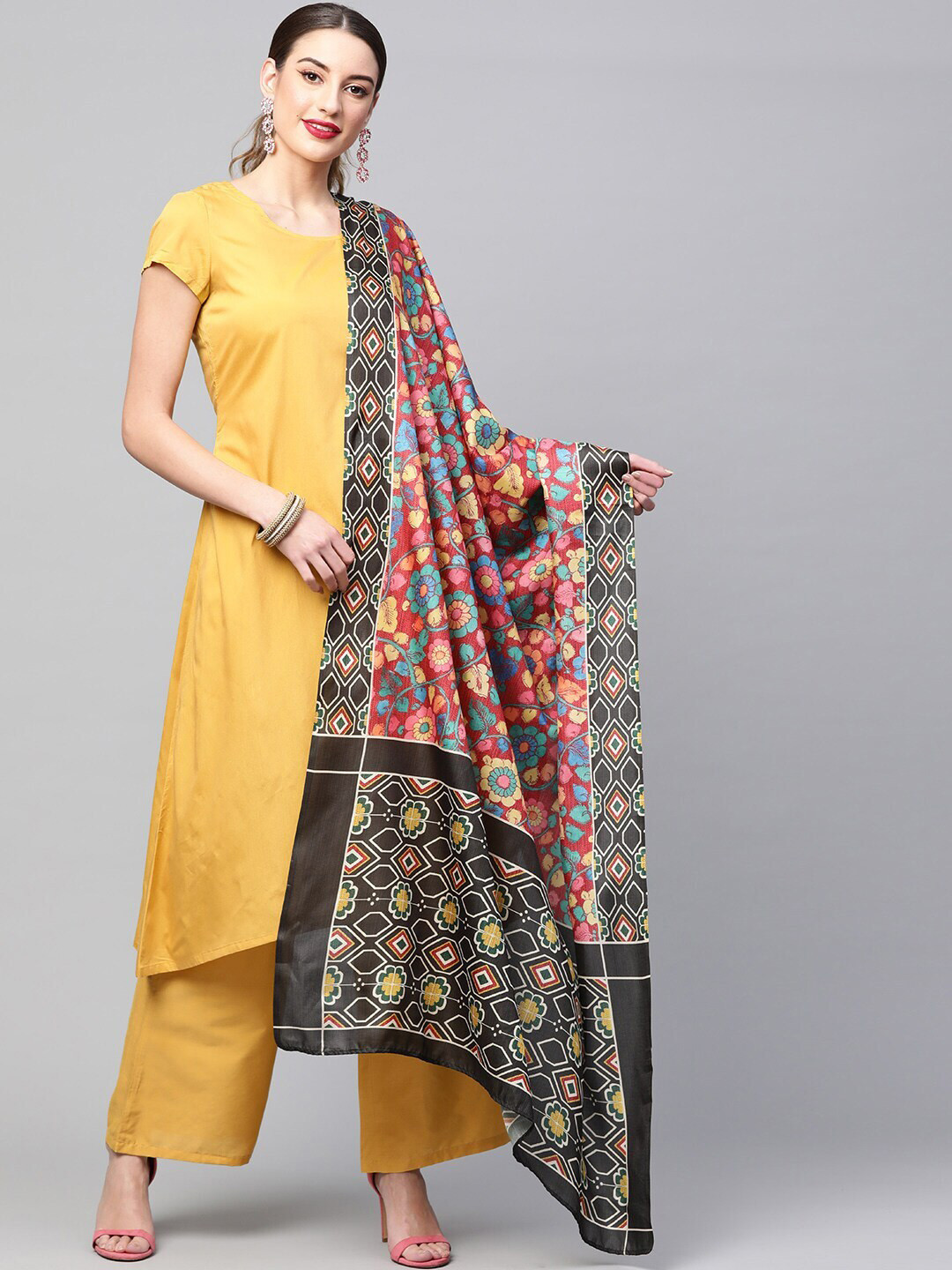 AKS A-Line Kurta With Palazzos & Printed Dupatta