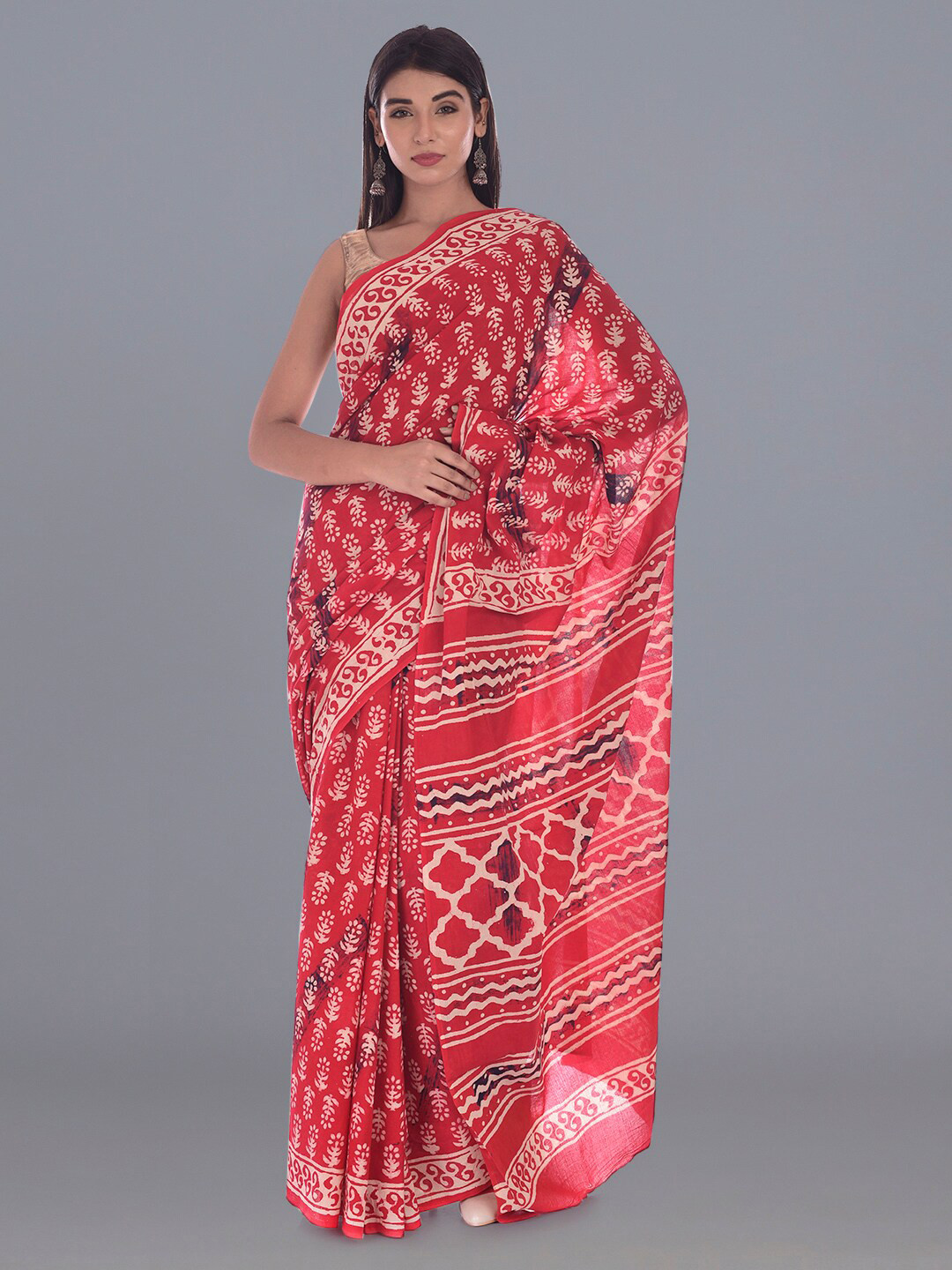 HANDICRAFT PALACE Floral Pure Cotton Dabu Saree