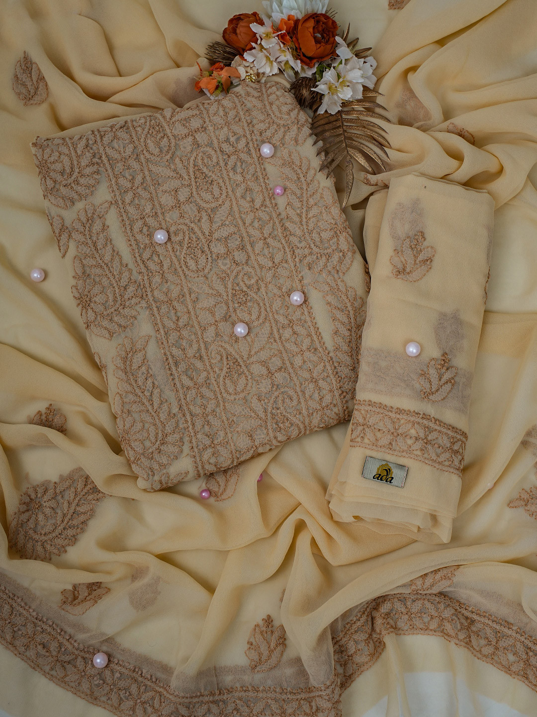 ADA Embroidered Chikankari Unstitched Dress Material