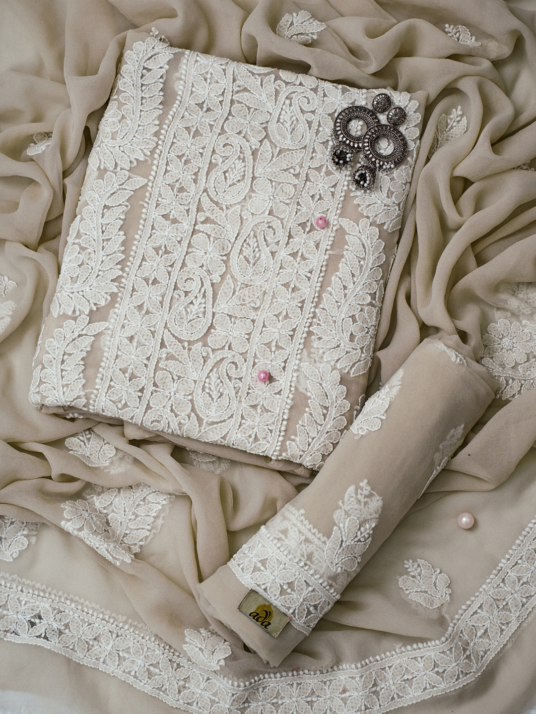 ADA Embroidered Chikankari Unstitched Dress Material
