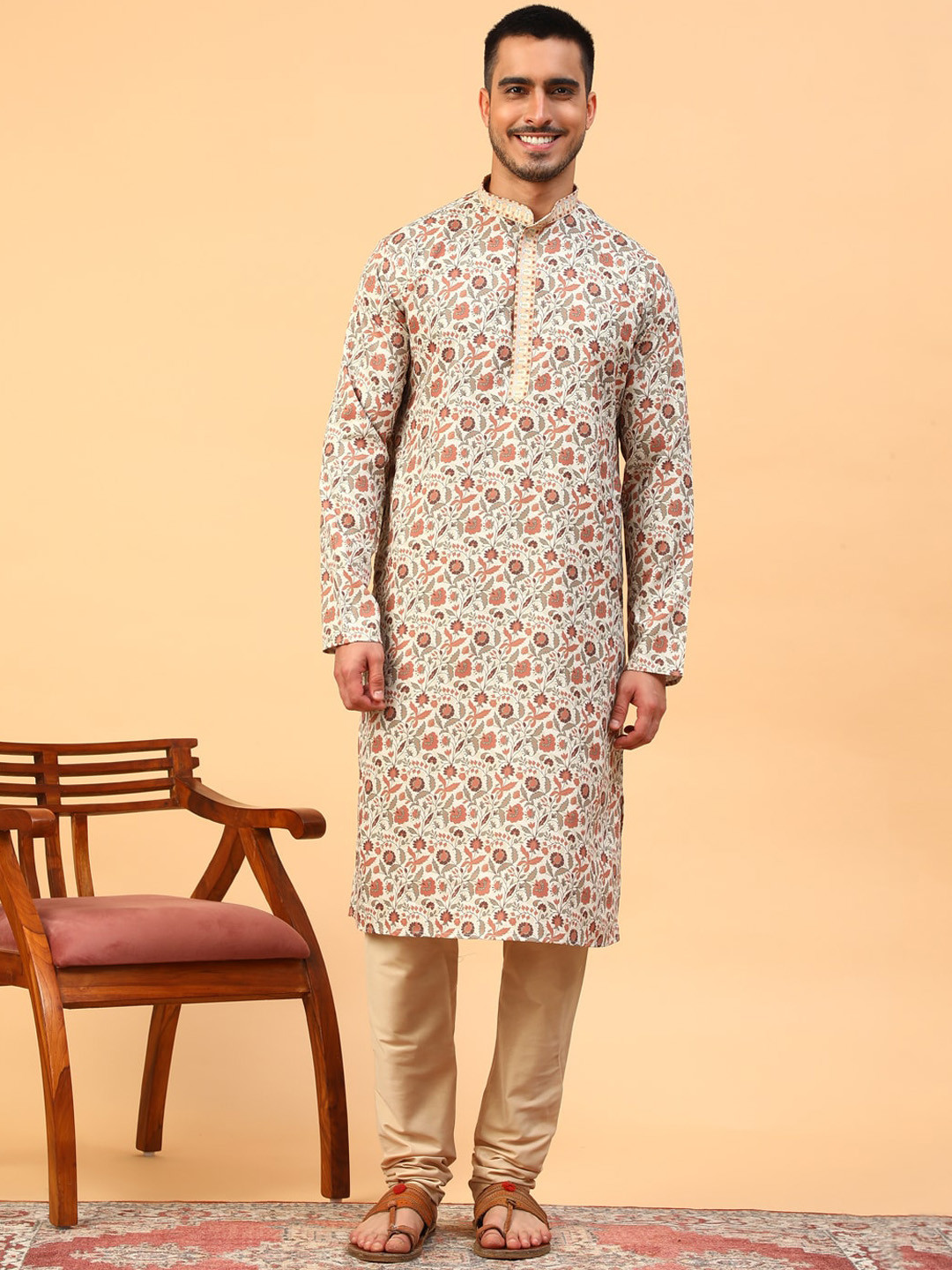 TABARD Floral Printed Cotton Straight Kurta