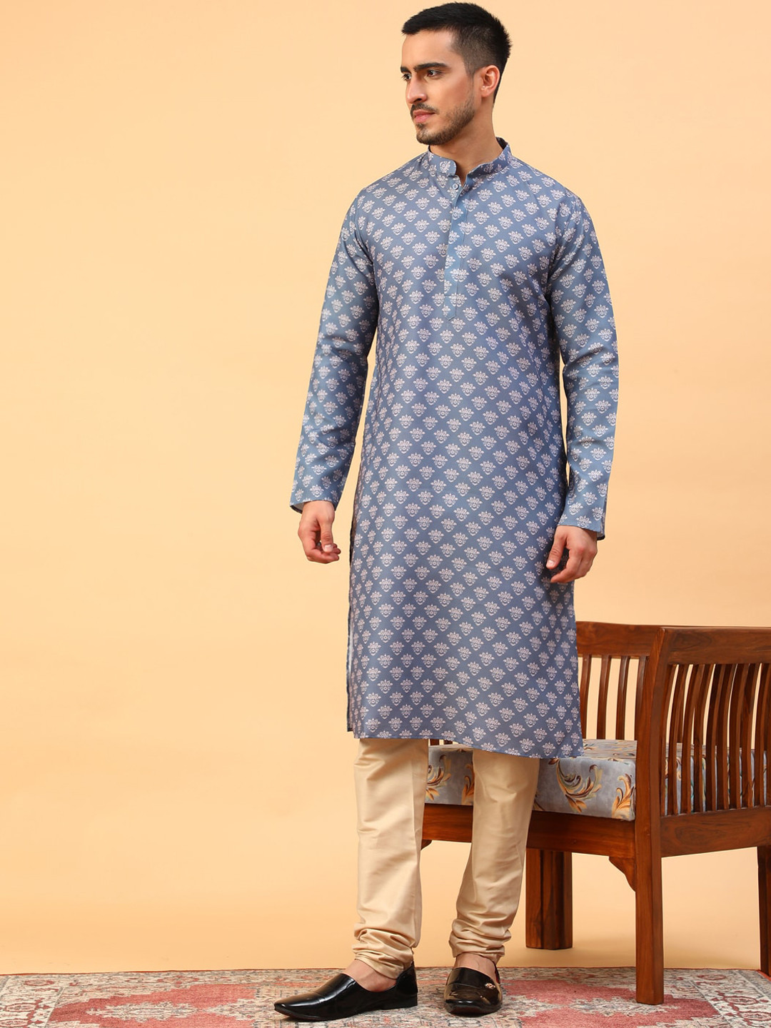 TABARD Mandarin Collar Ethnic Motif Woven Design Cotton Kurta