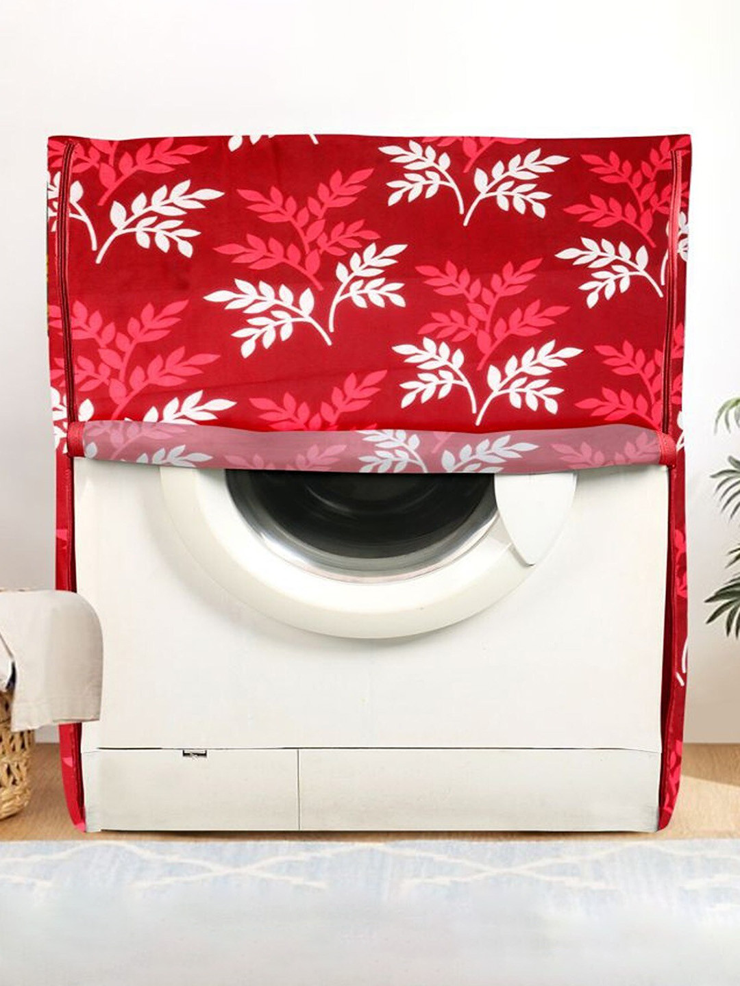 Dakshya Industries Maroon & White Printed Front Load Washing Machine Cover