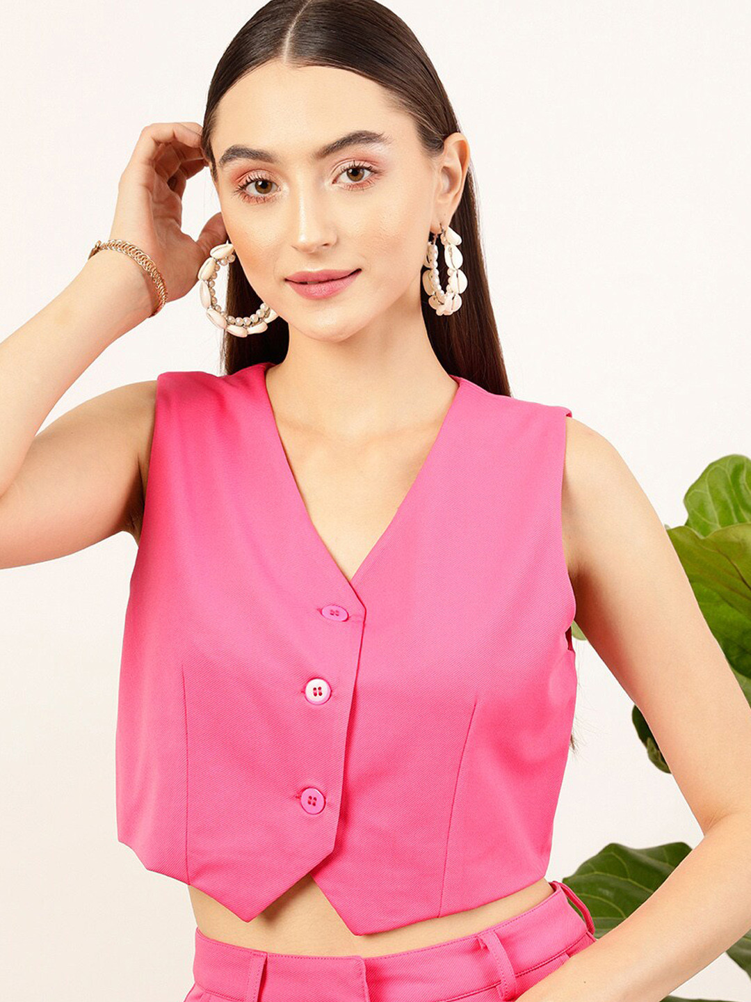 STREET 9 Pink V-Neck Sleeveless Vest Crop Top