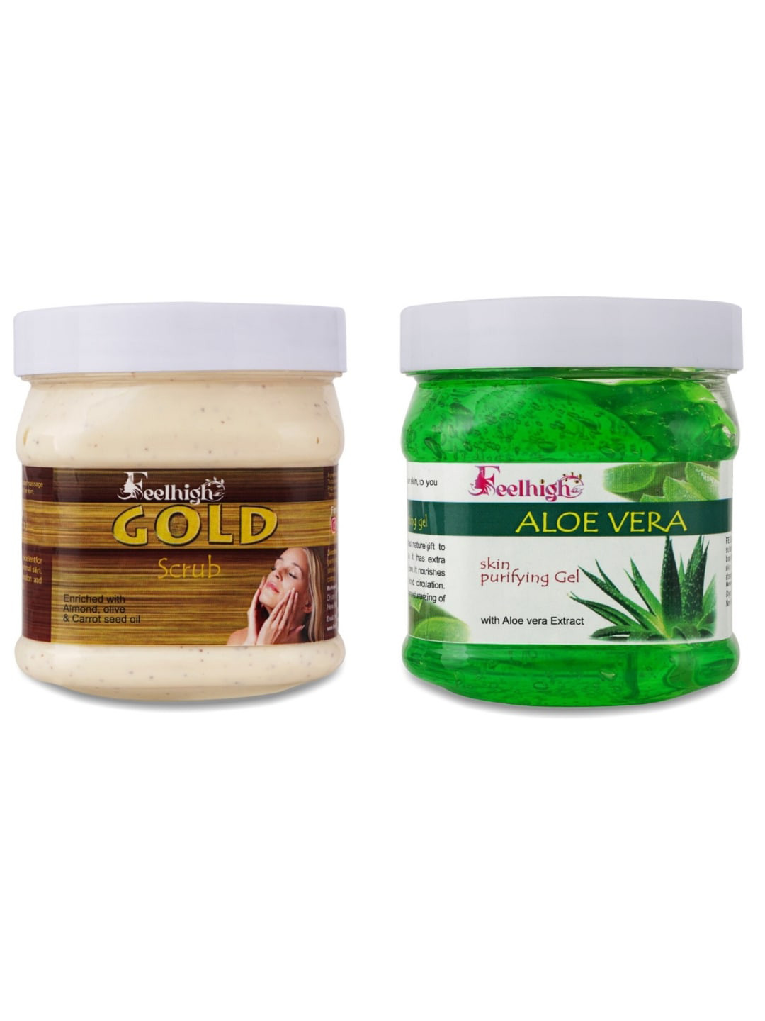 FEELHIGH Set of Gold Face Scrub & Aloe Vera Skin Purifying Gel - 500 ml Each