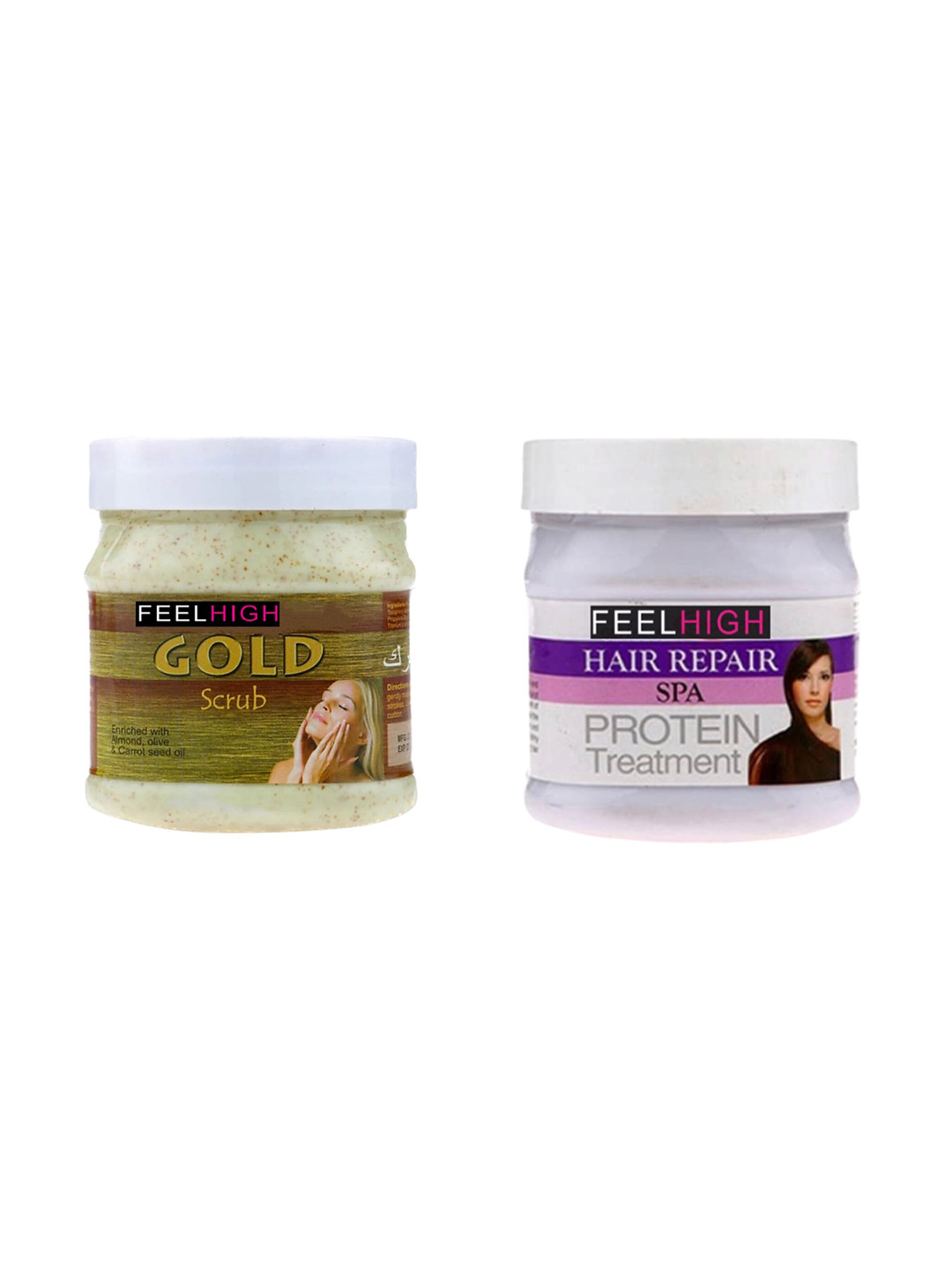 FEELHIGH Set of Gold Face Scrub & Hair Repair Spa Protein Treatment - 500 ml Each