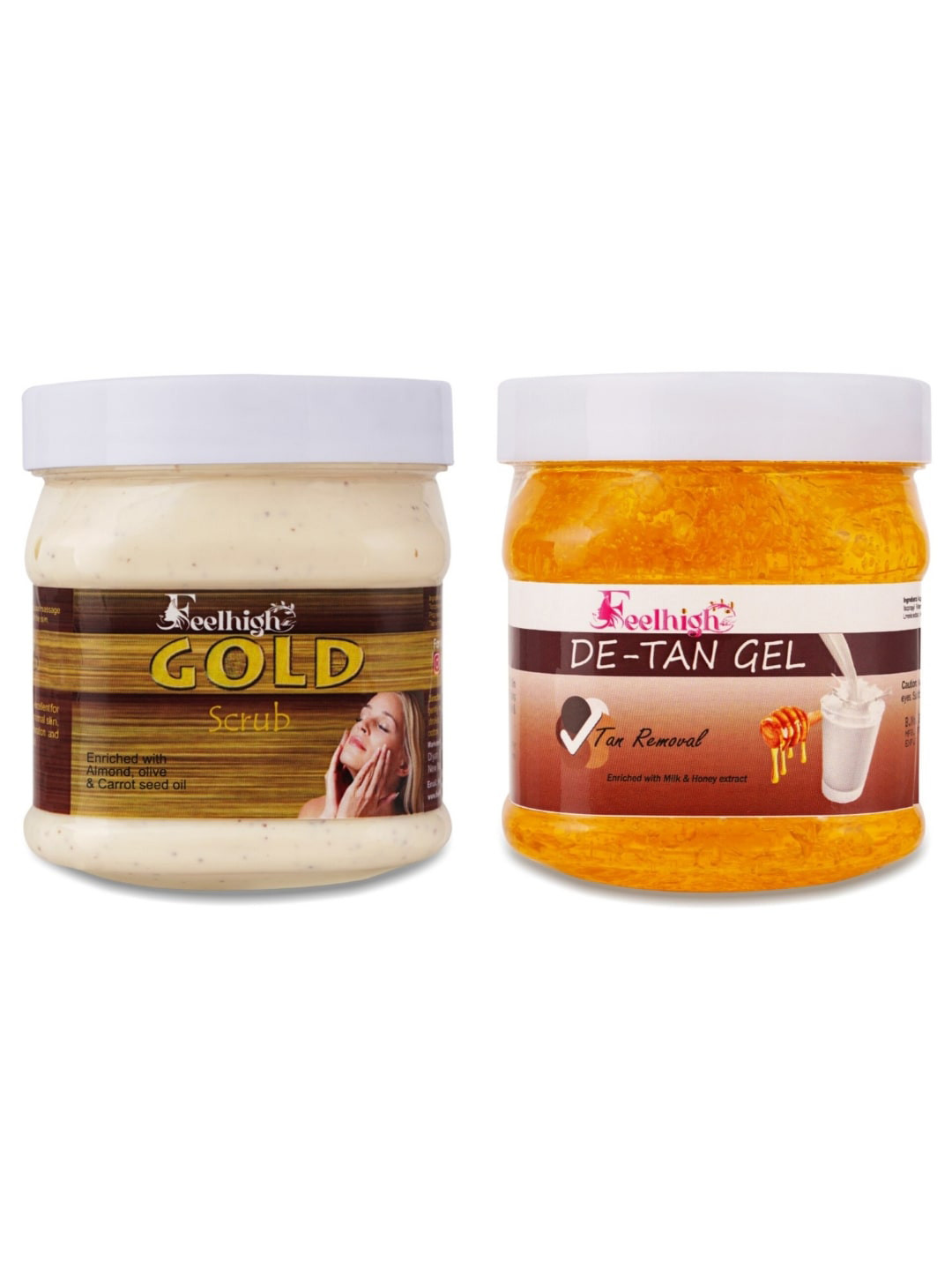 FEELHIGH Set of Face & Body Gold Scrub & De Tan Gel - 500 ml Each