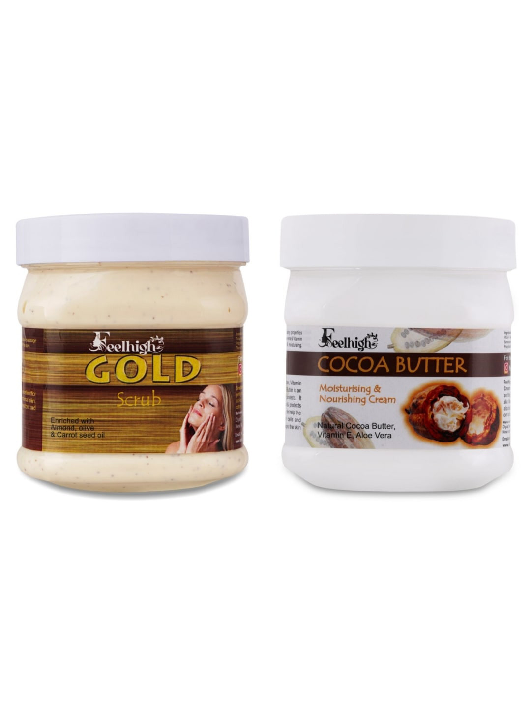 FEELHIGH Set of Gold Scrub & Cocoa Butter Moisturizing Cream - 500 ml Each
