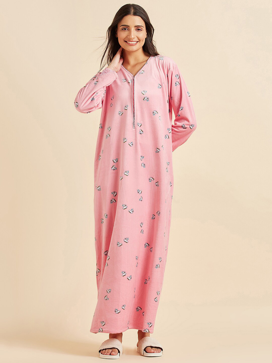 Sweet Dreams Pink Graphic Printed Maxi Nightdress
