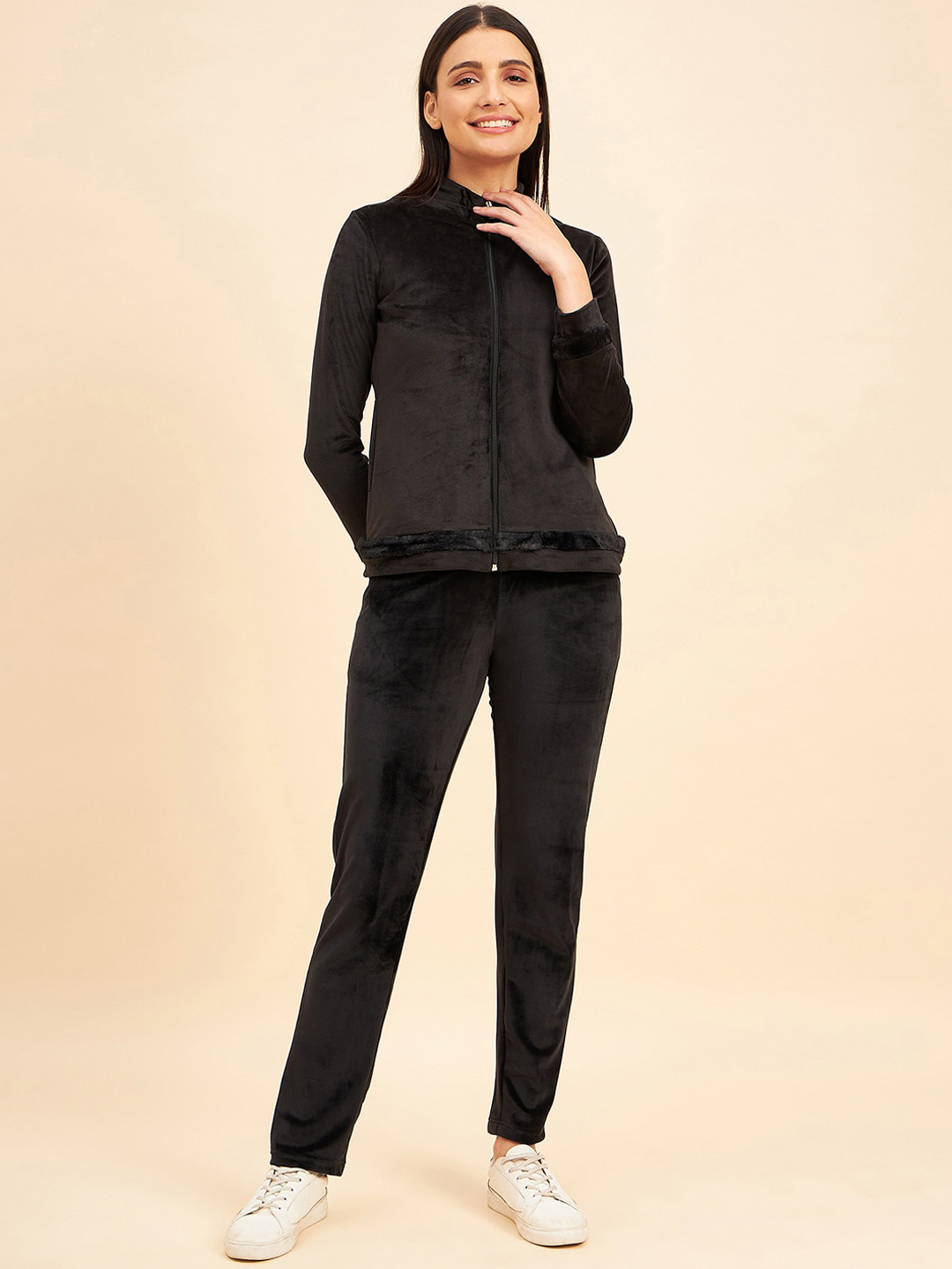 Sweet Dreams Black Front Open Mid-Rise Tracksuits
