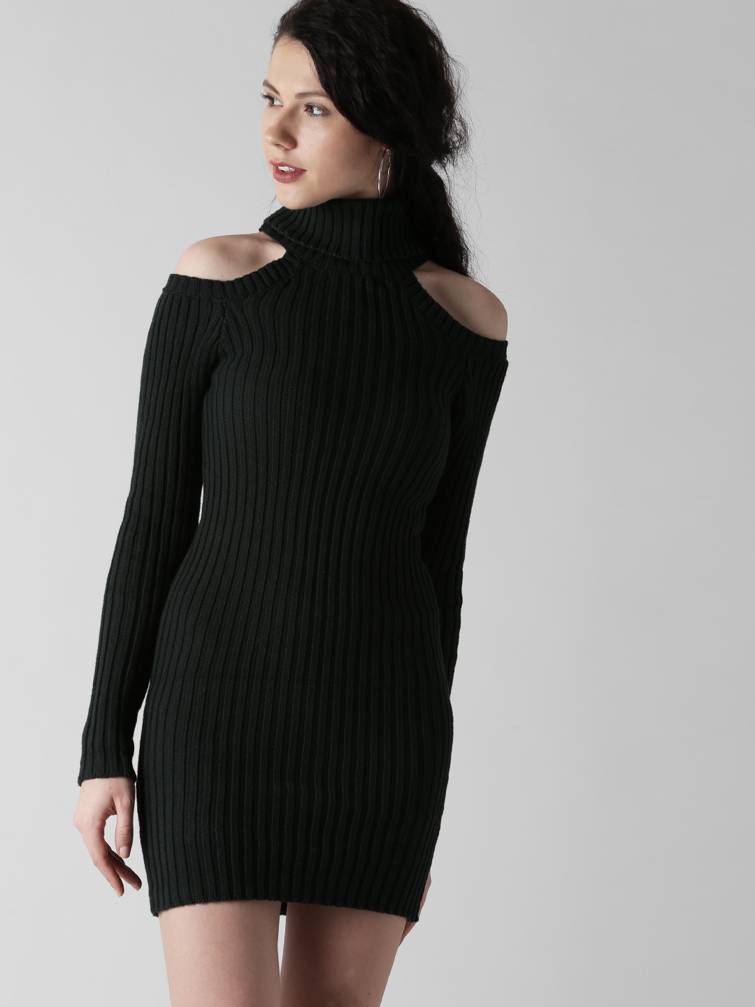 Buy FOREVER 21 Women Green Ribbed Sweater Dress Dresses for