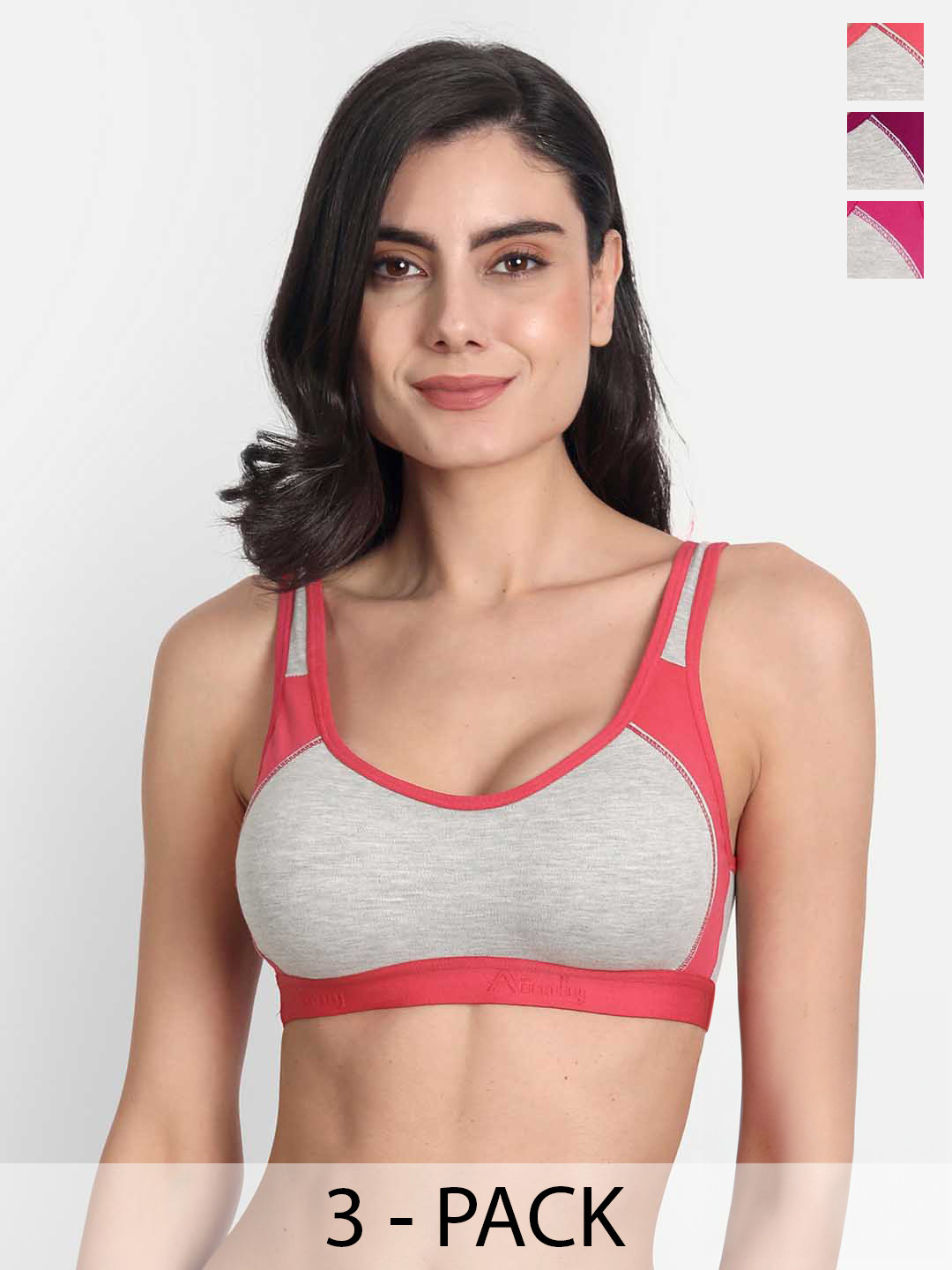 Aimly Pack Of 3 Full Coverage Medium Support Cotton Sports Bras With All Day Comfort