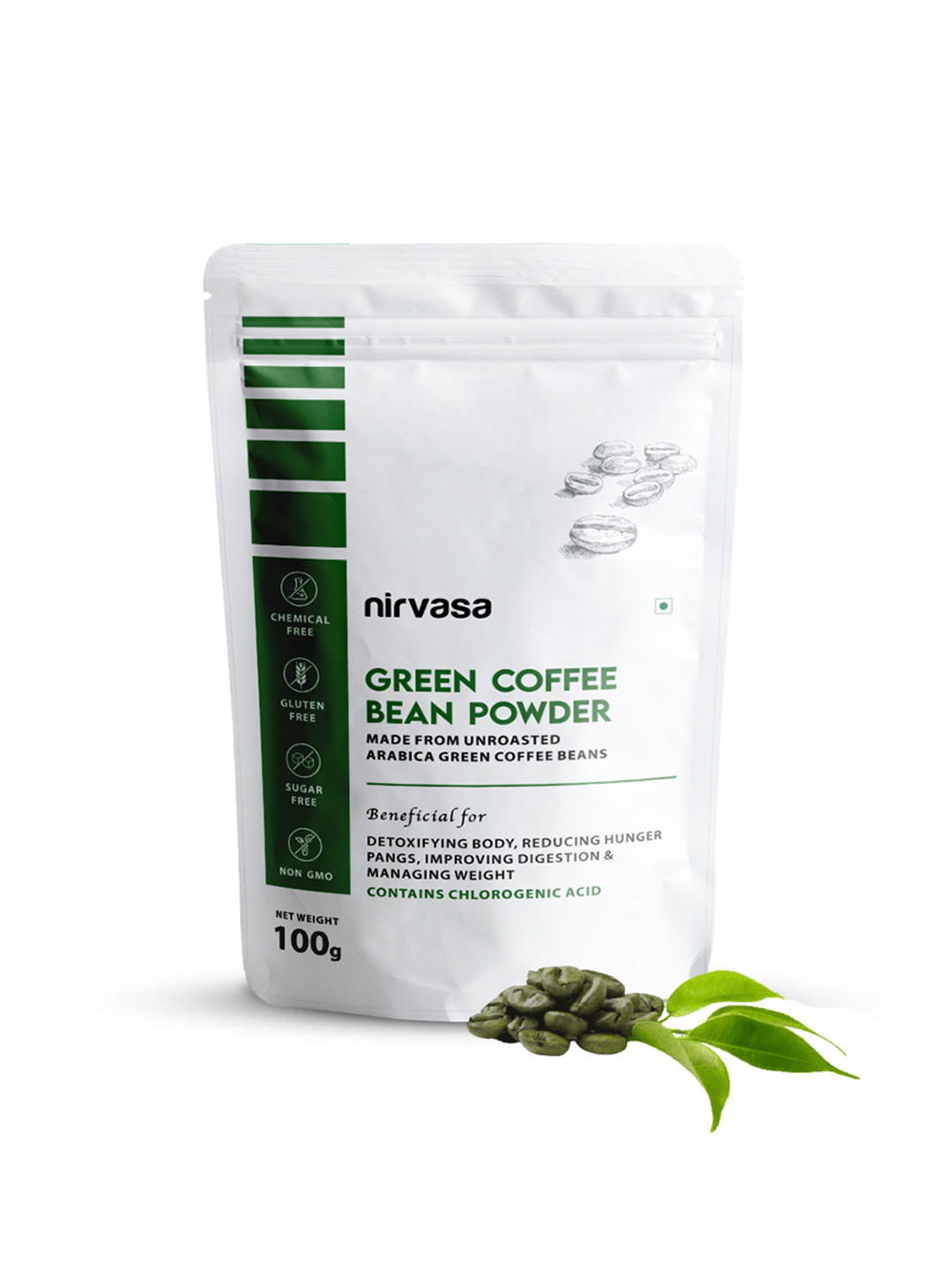 Nirvasa Raw Unroasted Arabica Green Coffee Bean Extract Powder - 100 g