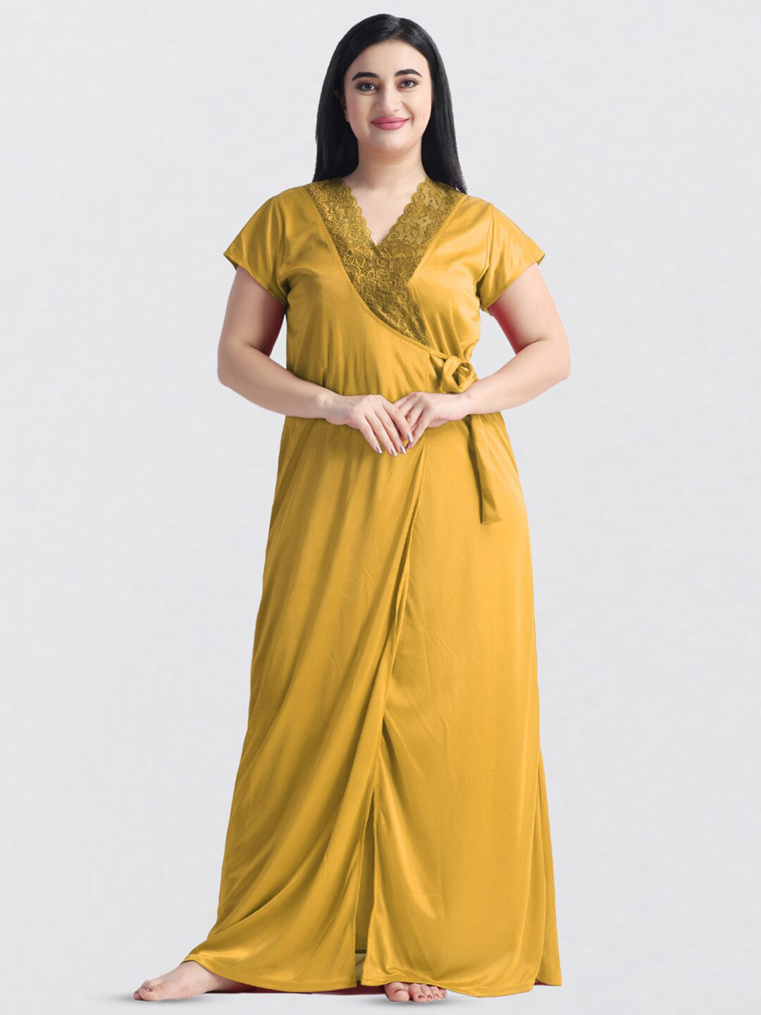 NIGHT KEYS Satin Nightdress Set