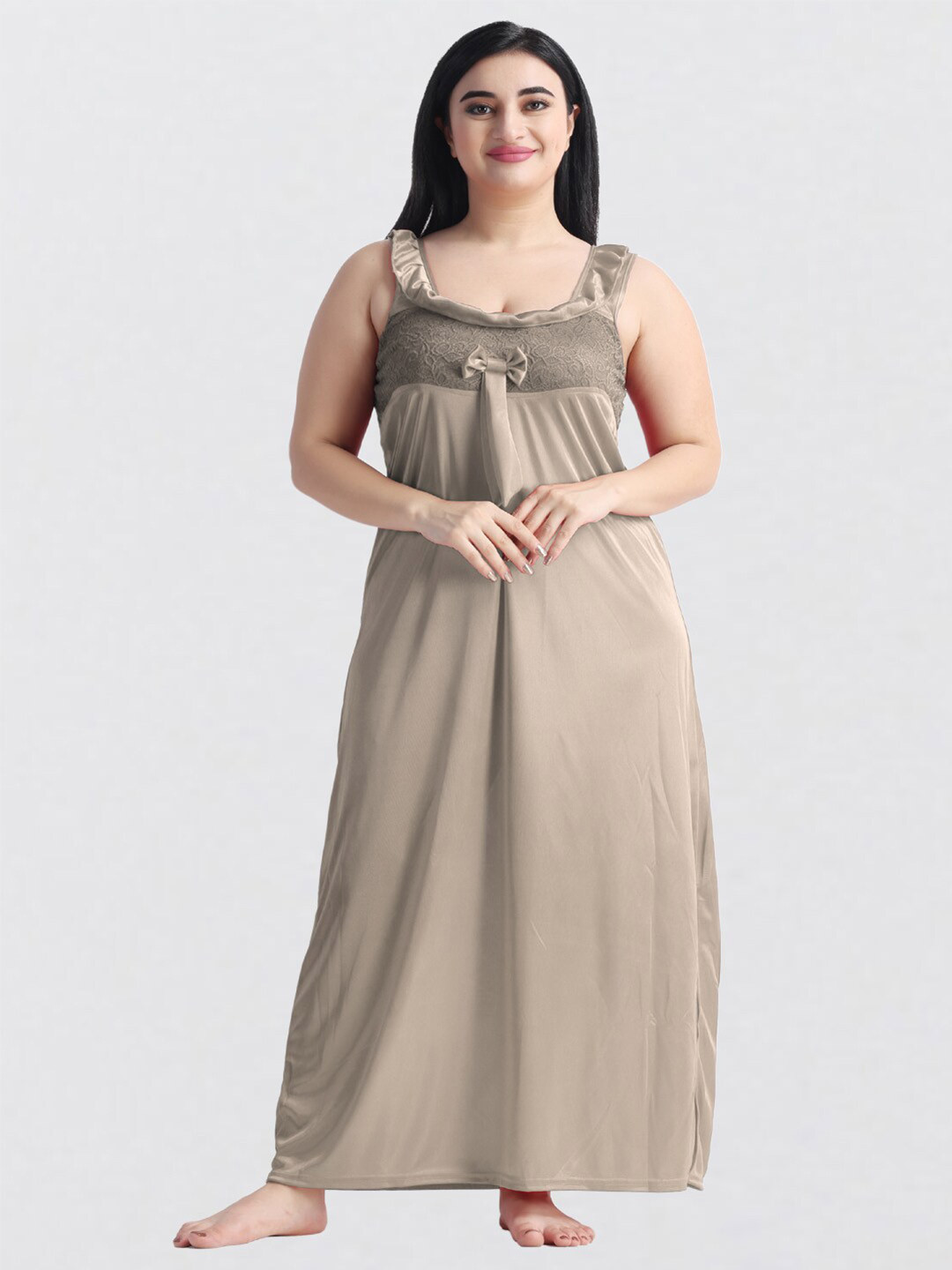 NIGHT KEYS Nighty with Robe Top & Pajama set