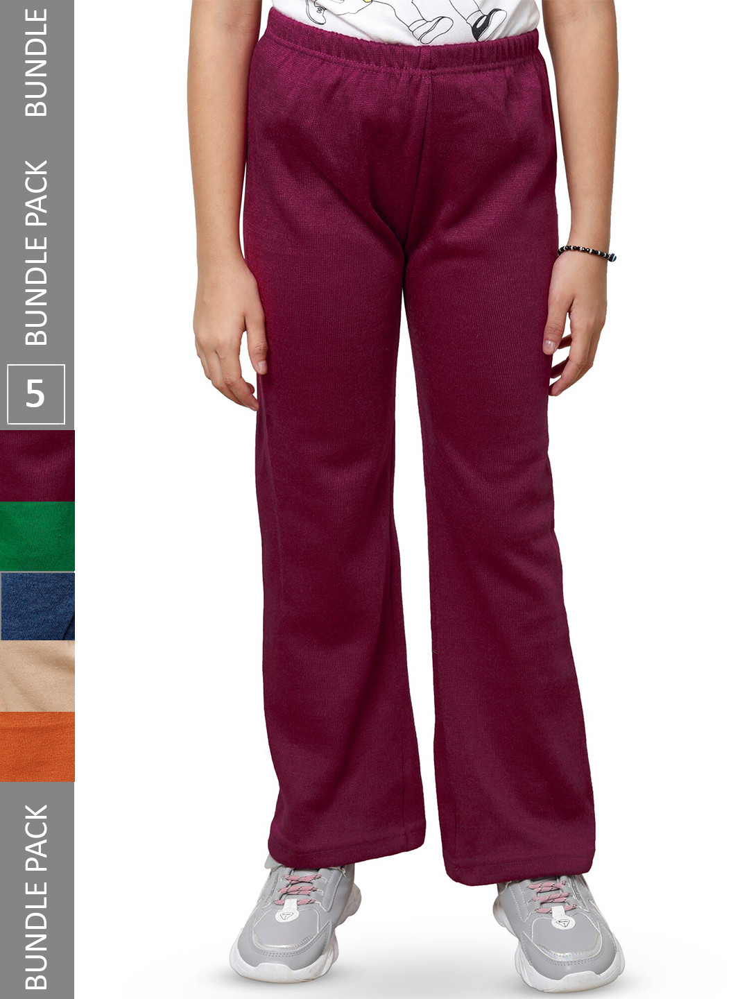 IndiWeaves Girls Pack of 5 Straight-Fit Acrylic Track Pants