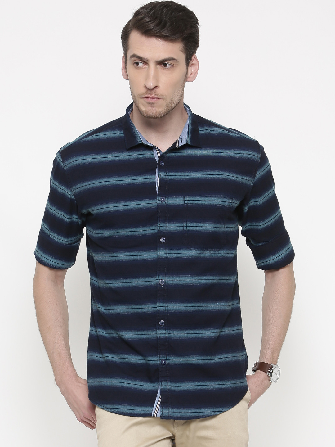Nature Casuals Men Navy Slim Fit Striped Casual Shirt