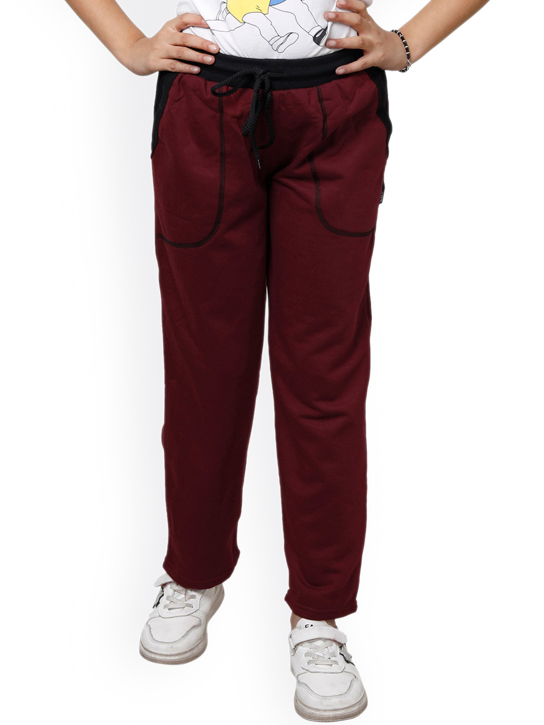 IndiWeaves Girls Mid-Rise Fleece Track Pants
